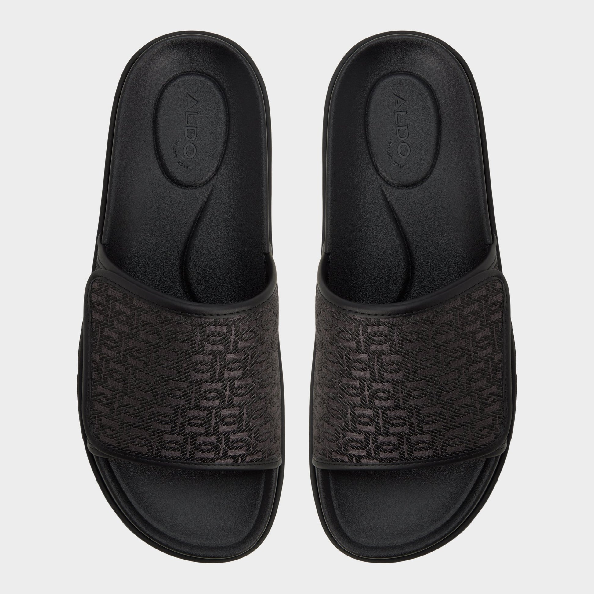 Top-down view of the Black Orian Slide sandal