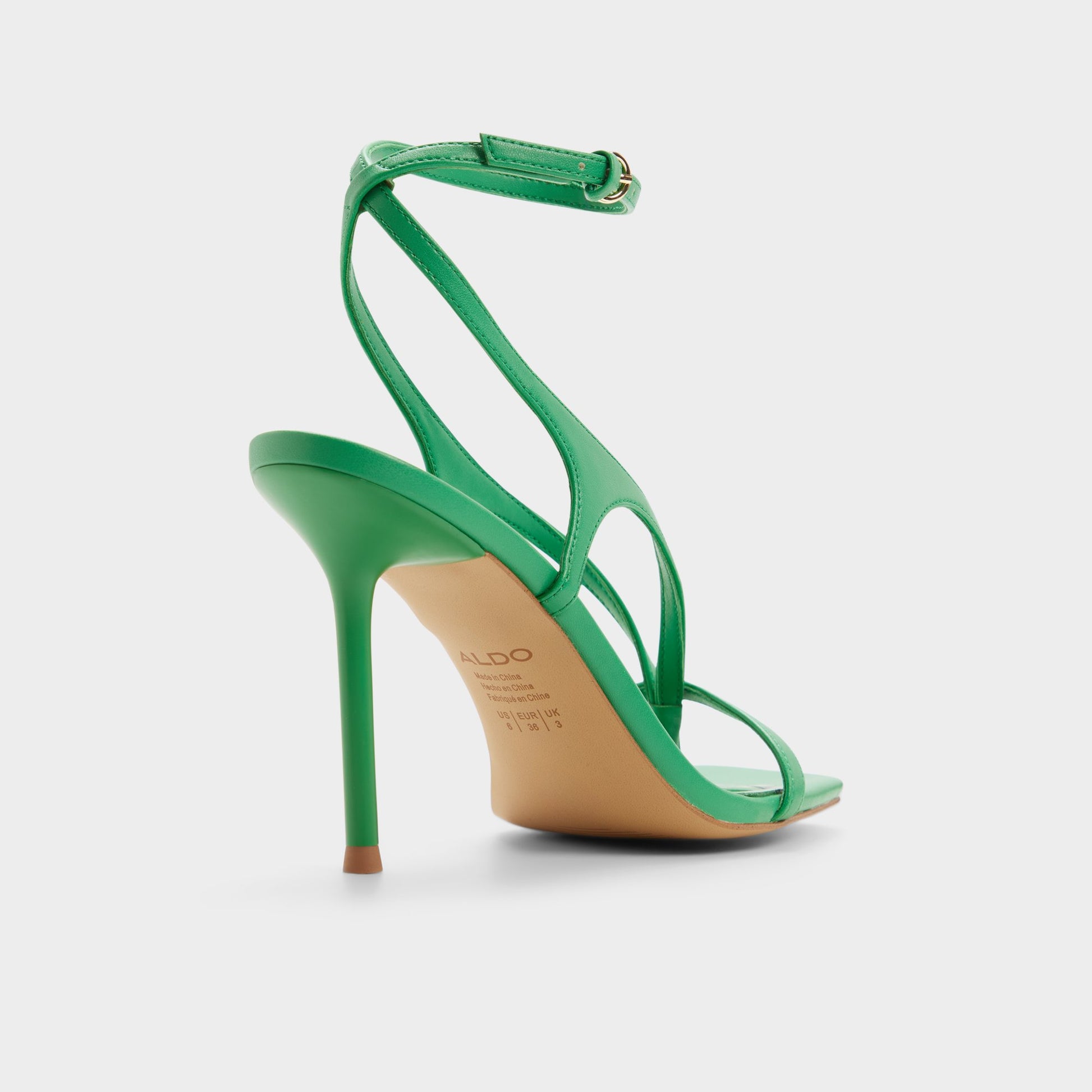 Three-quarter angle of Medium green Sparks Strappy heeled sandal's back side