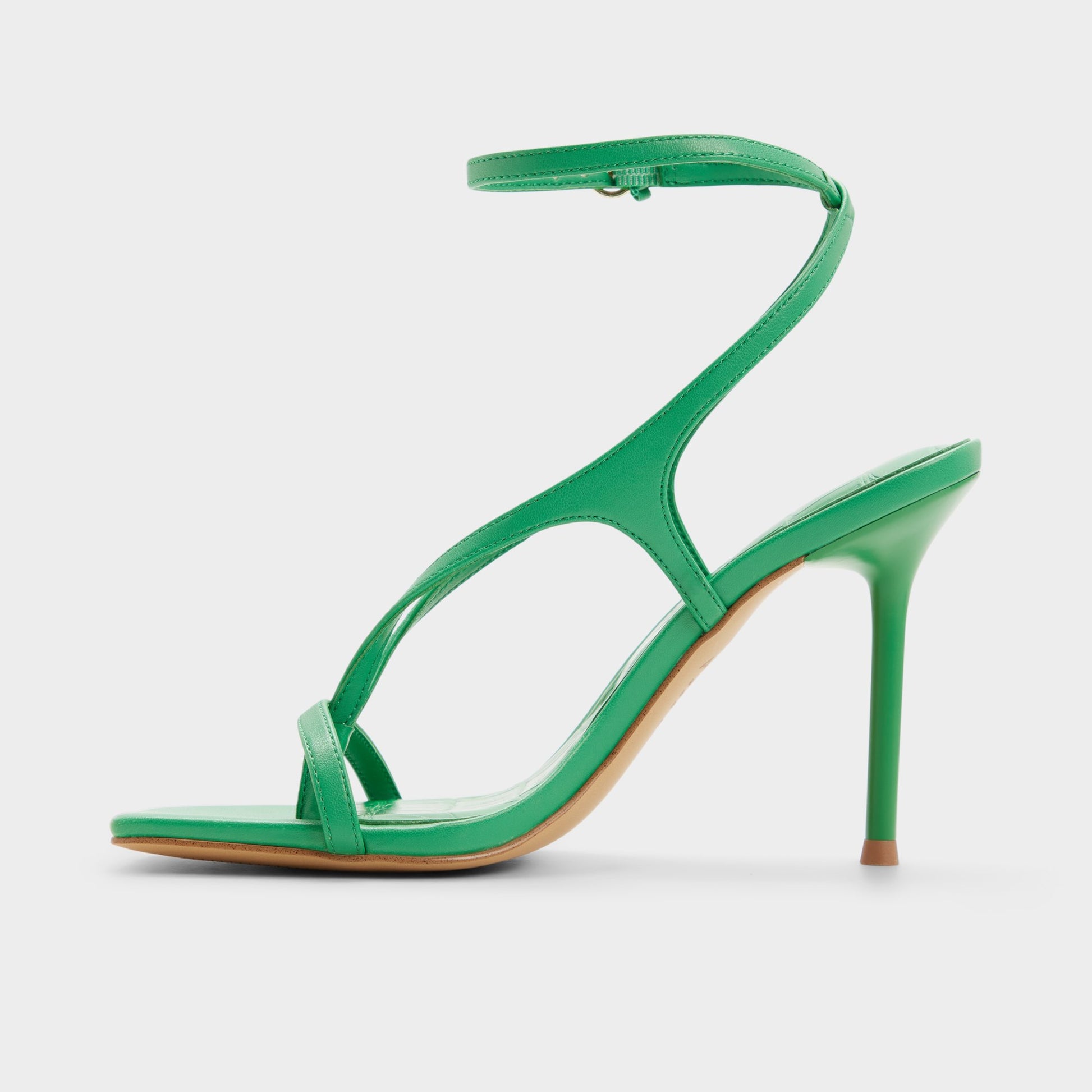 Side view of Medium green Sparks Strappy heeled sandal