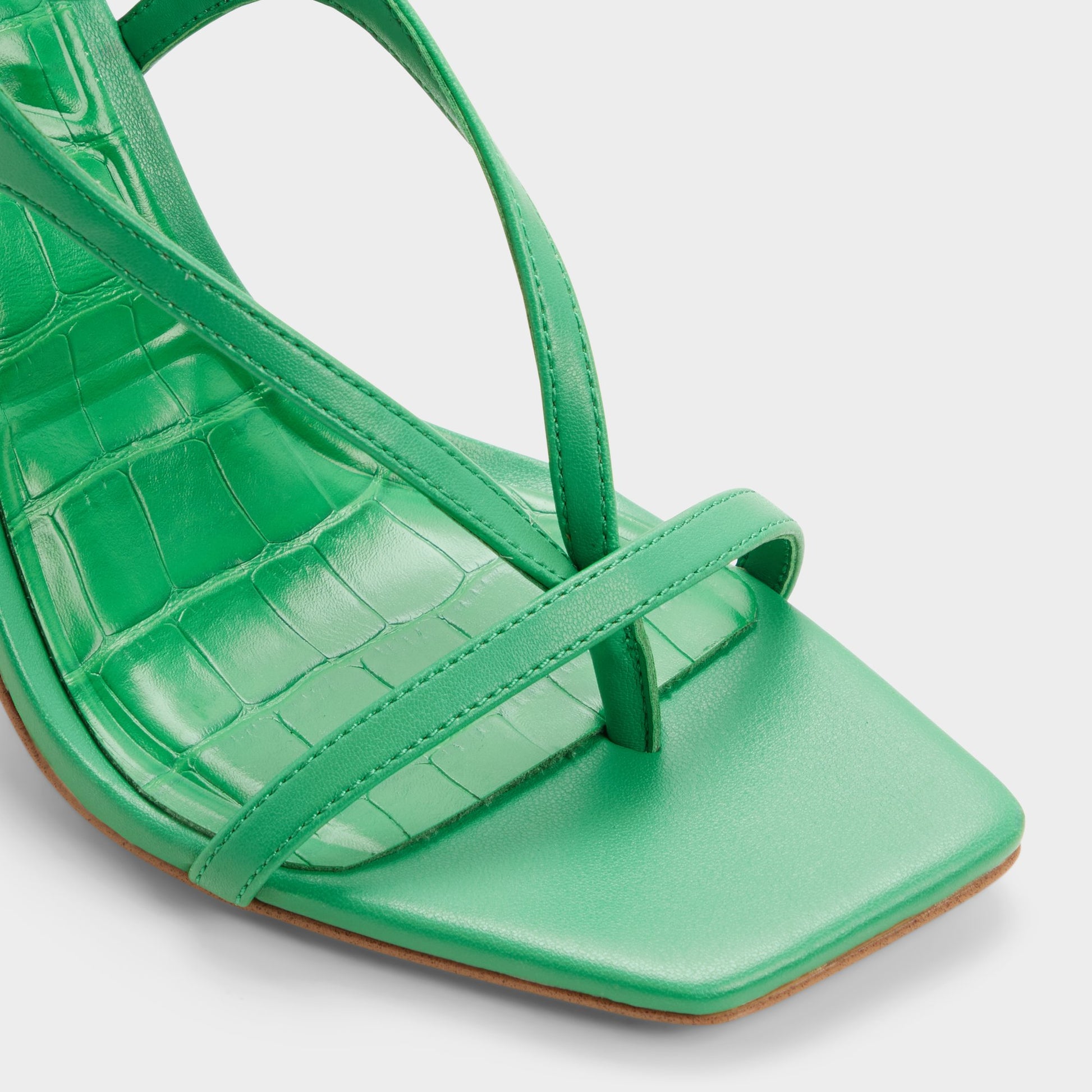 Close-up of the Medium green Sparks Strappy heeled sandal