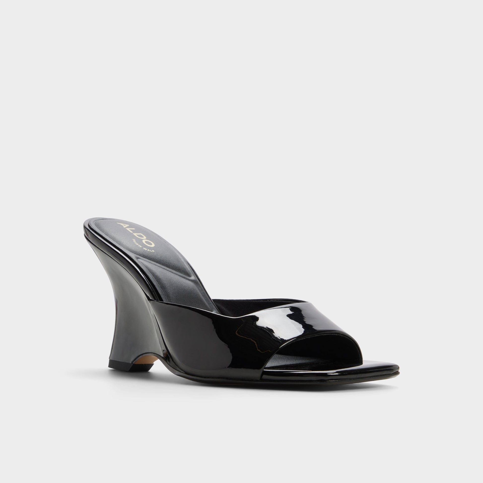 Three-quarter angle of Black Luminae Wedge sandal's front side