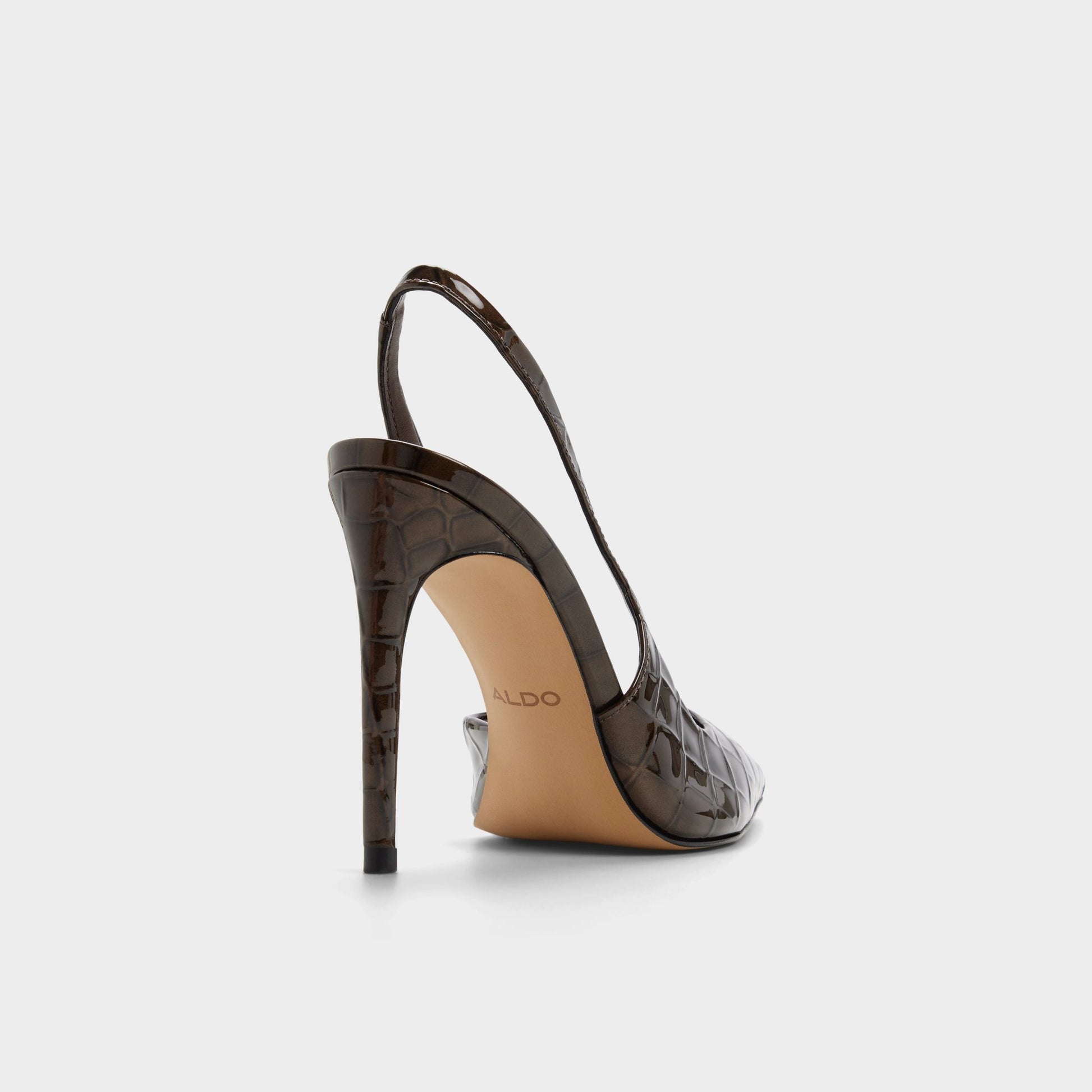 Three-quarter angle of Dark brown Dorsaysling Sling back high heel's back side