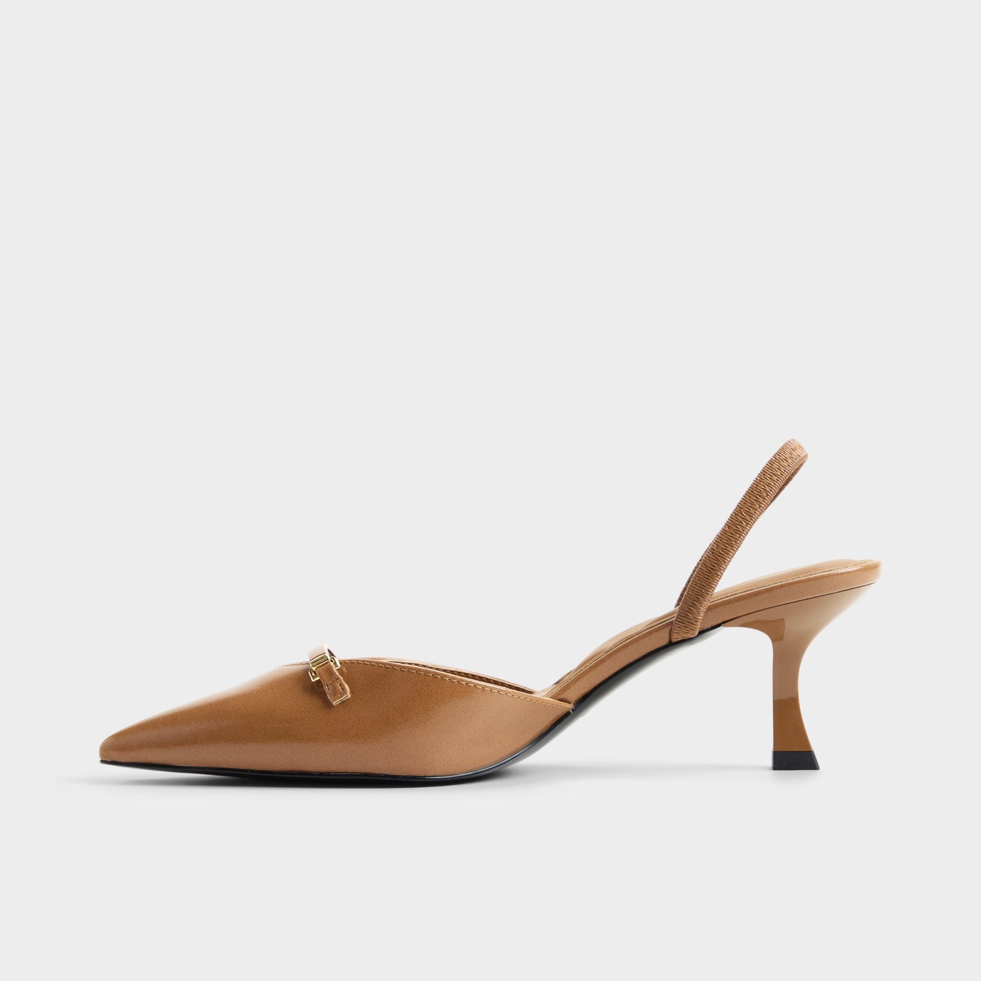 Side view of Tan Nailah Sling back high heel