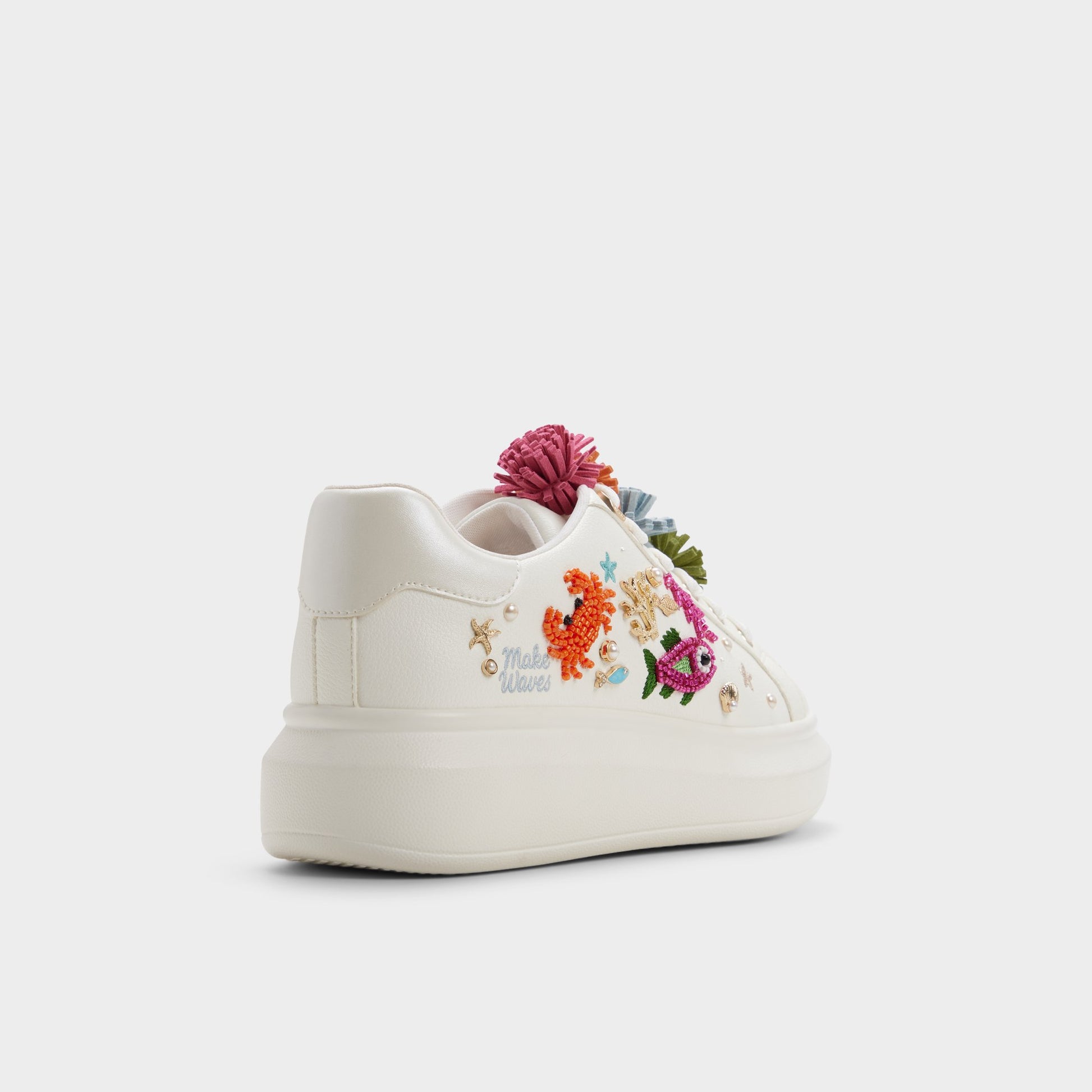 Three-quarter angle of White combo Underthesea Platform sneaker's back side