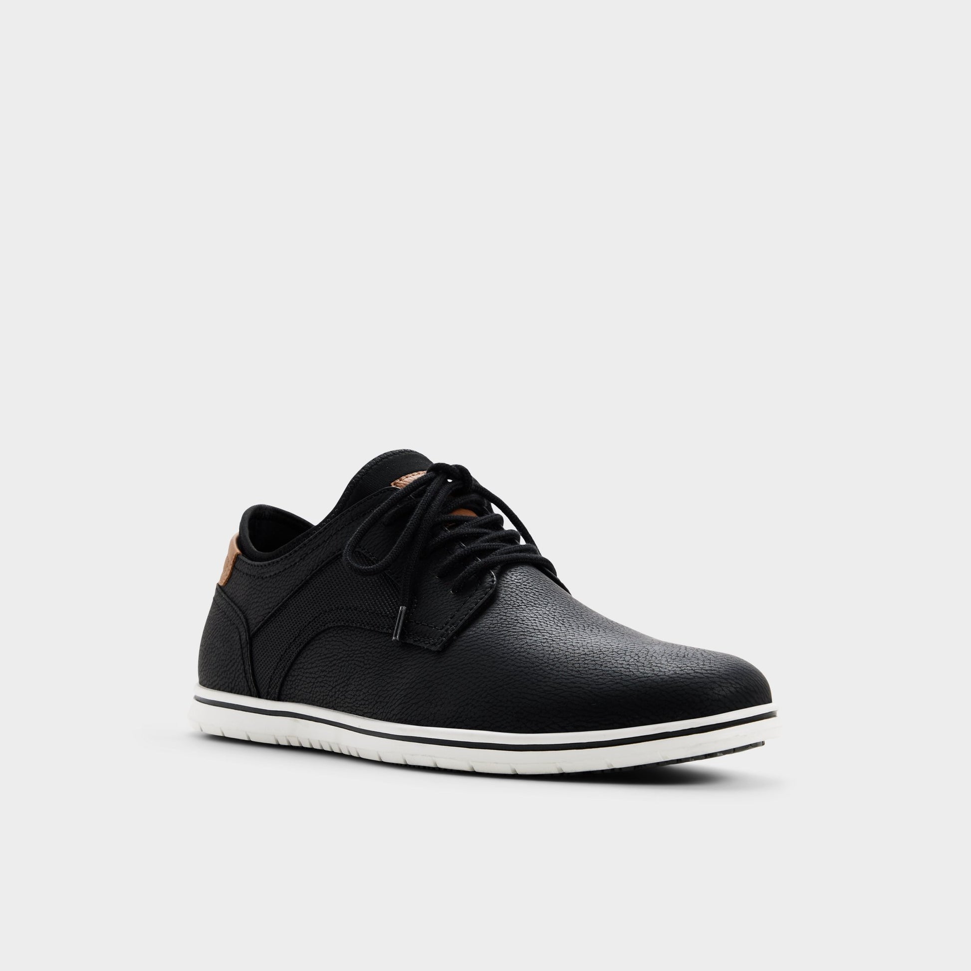 Three-quarter angle of Open black Drymos Oxford shoe's front side