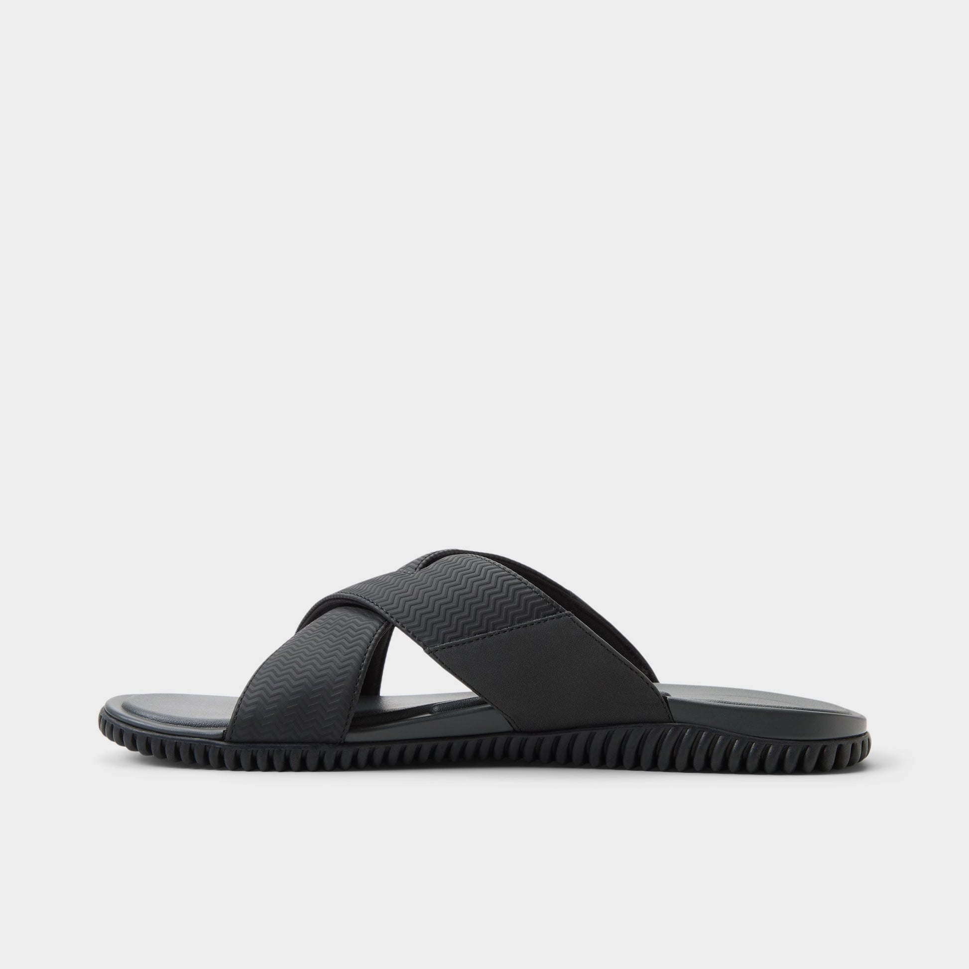 Side view of Black Valmar Slide sandal