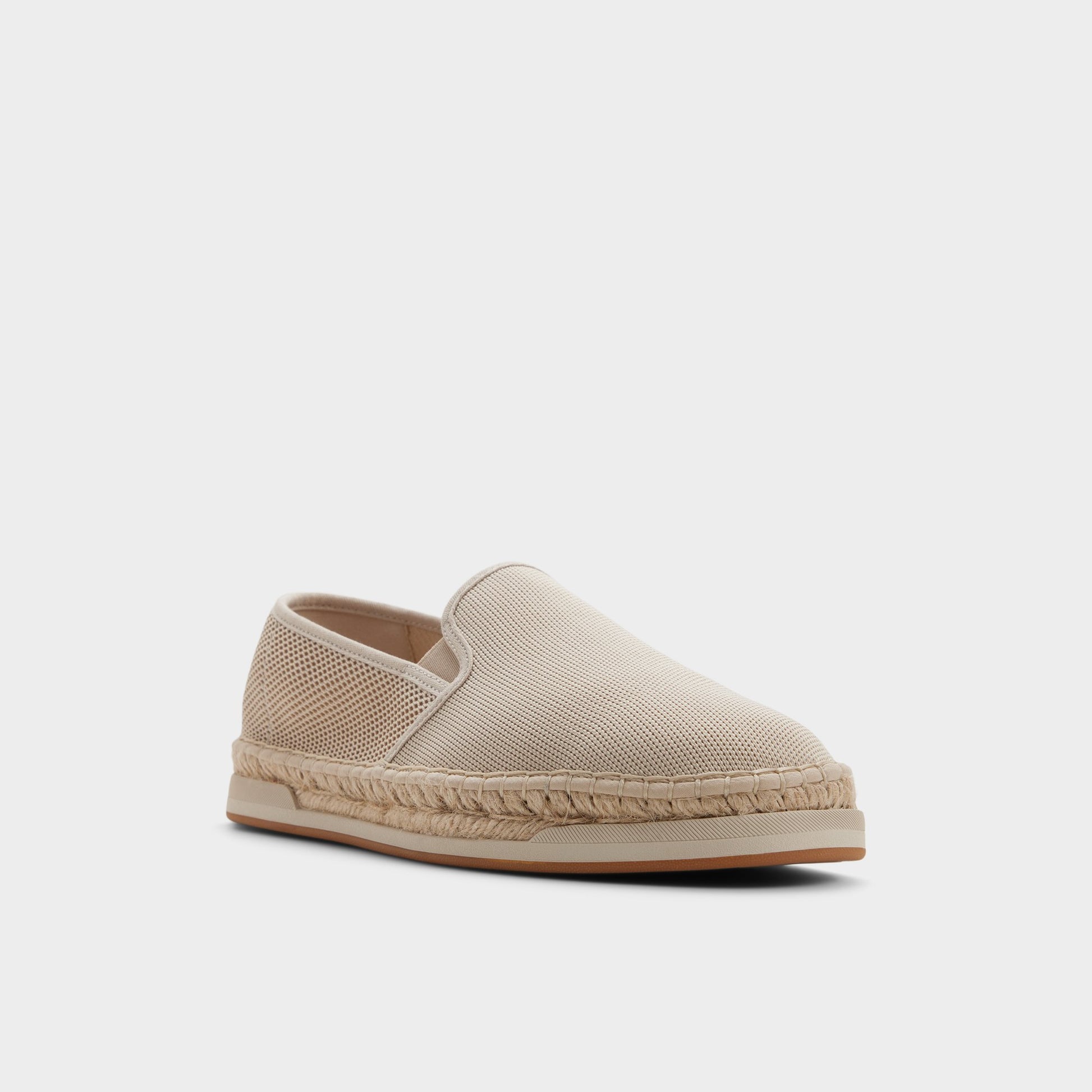 Three-quarter angle of Open beige Johnney Espadrille's front side