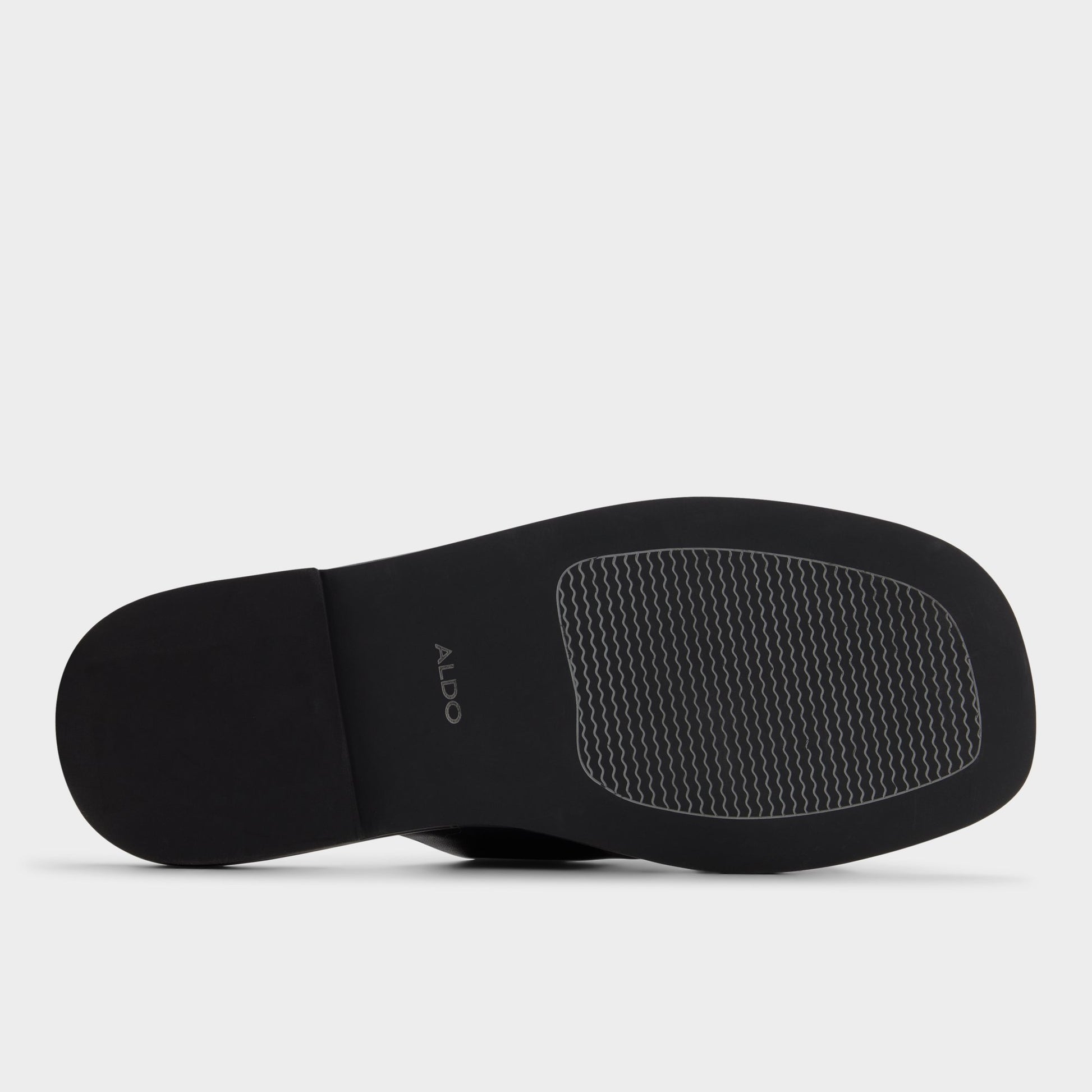 View of Black/black Emris Slide sandal's sole