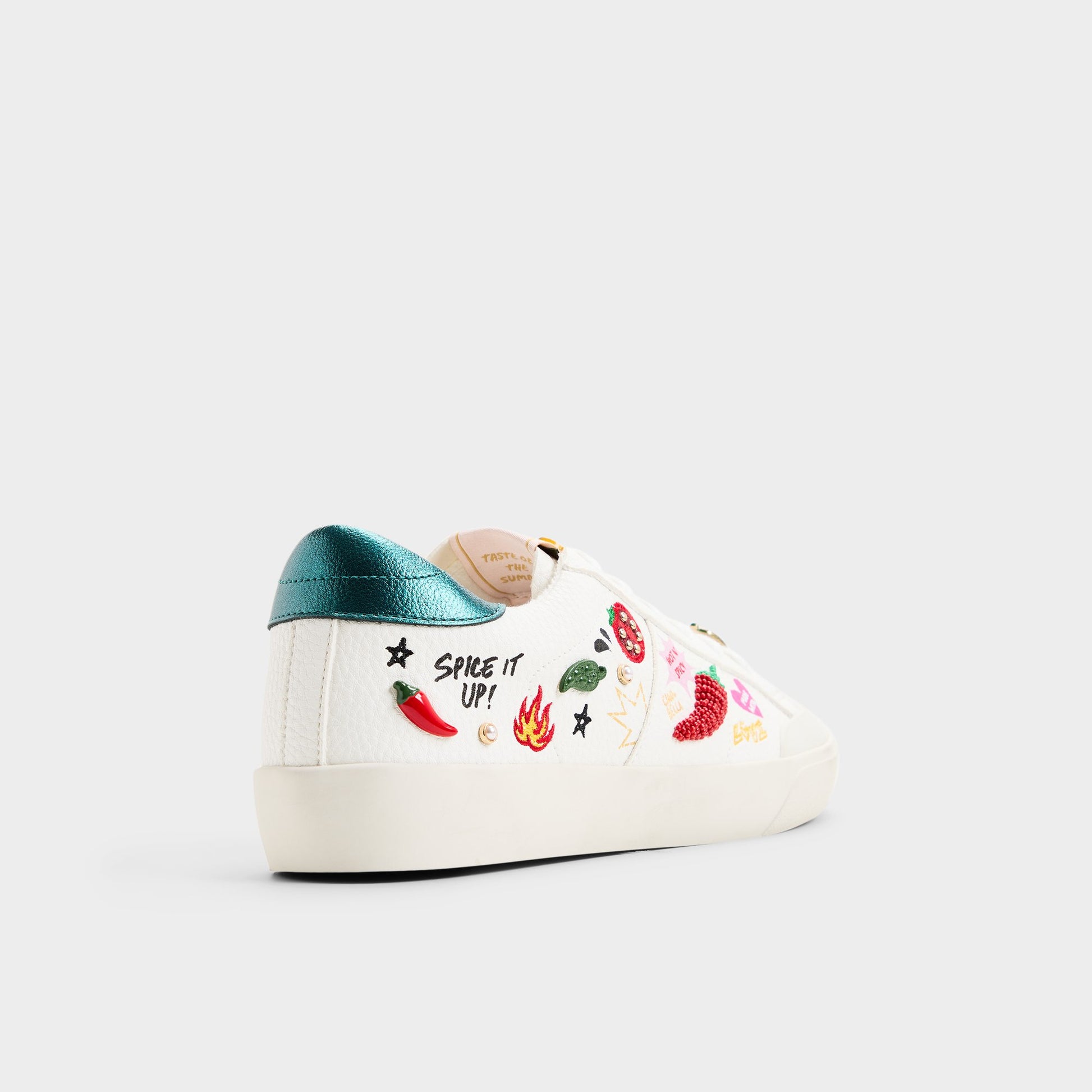 Three-quarter angle of White combo Spicy Sneaker's back side