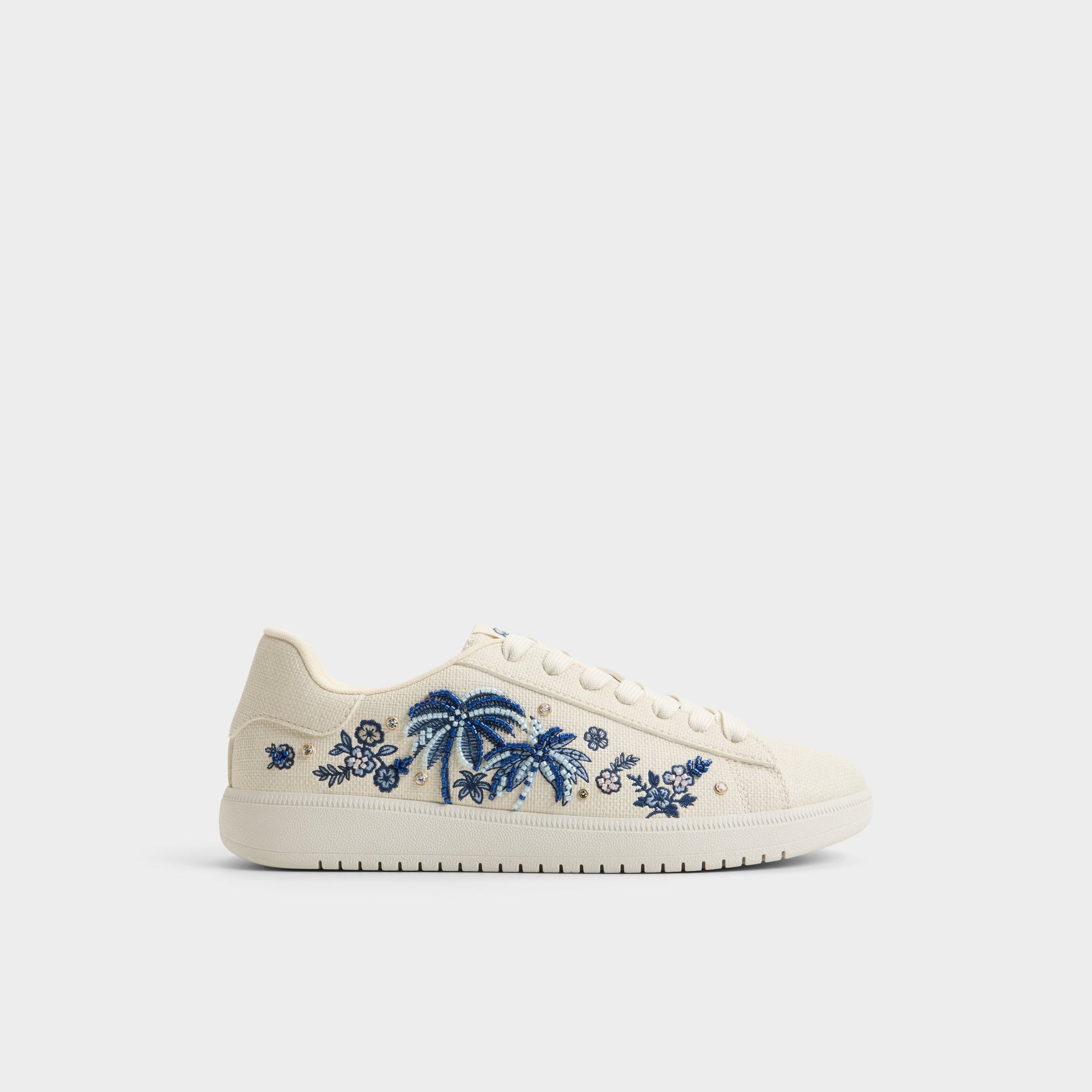 Main View of White/blue Palmtree Low top sneaker for Womens