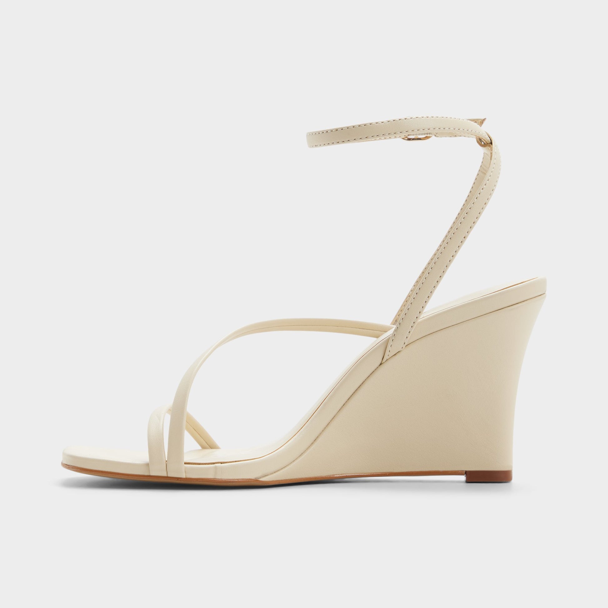 Side view of Cream Lineria Strappy wedge sandal