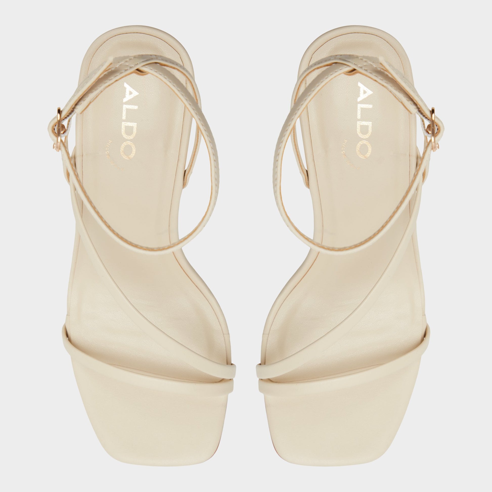 Top-down view of the Cream Lineria Strappy wedge sandal