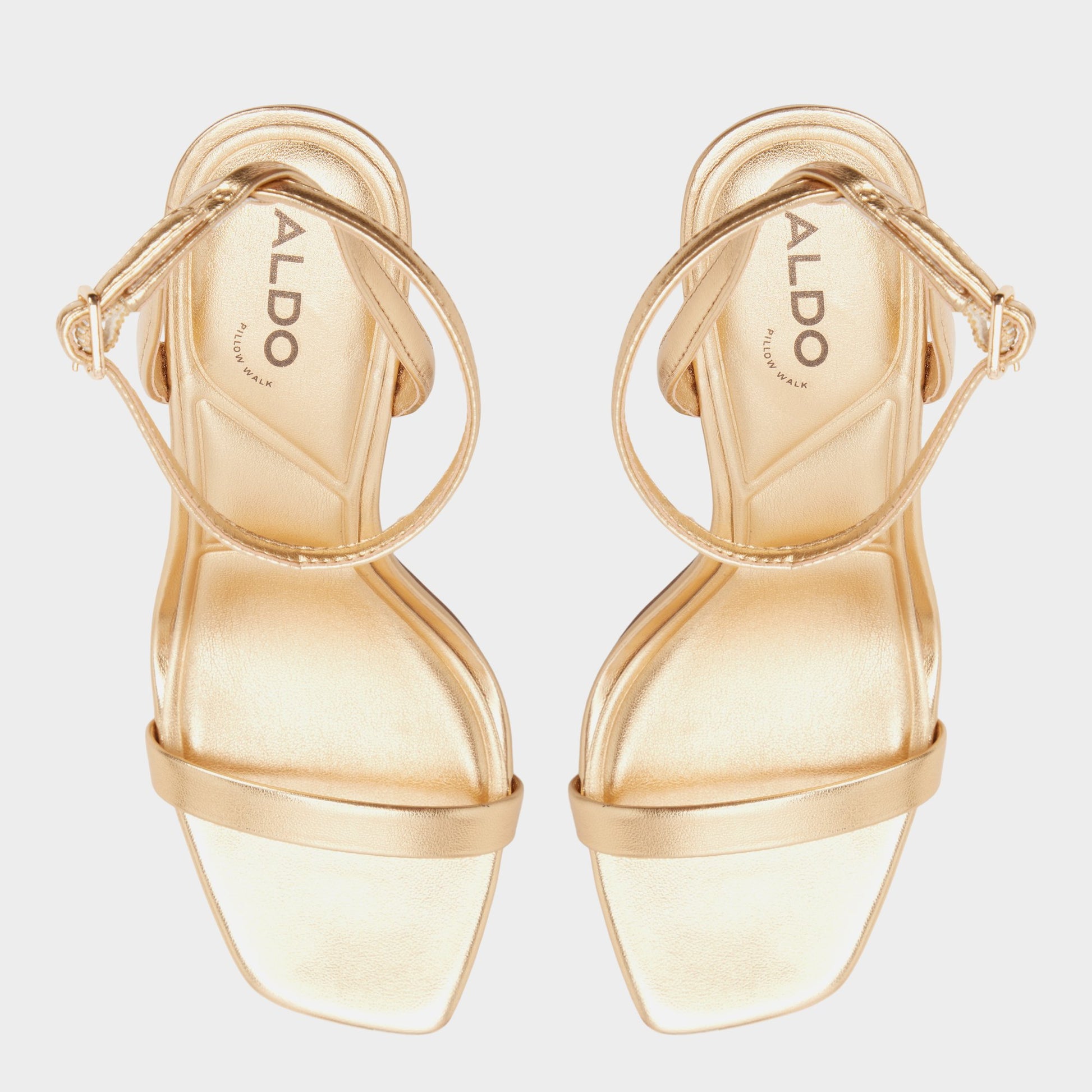 Top-down view of the Gold Aurorae Strappy heeled sandal