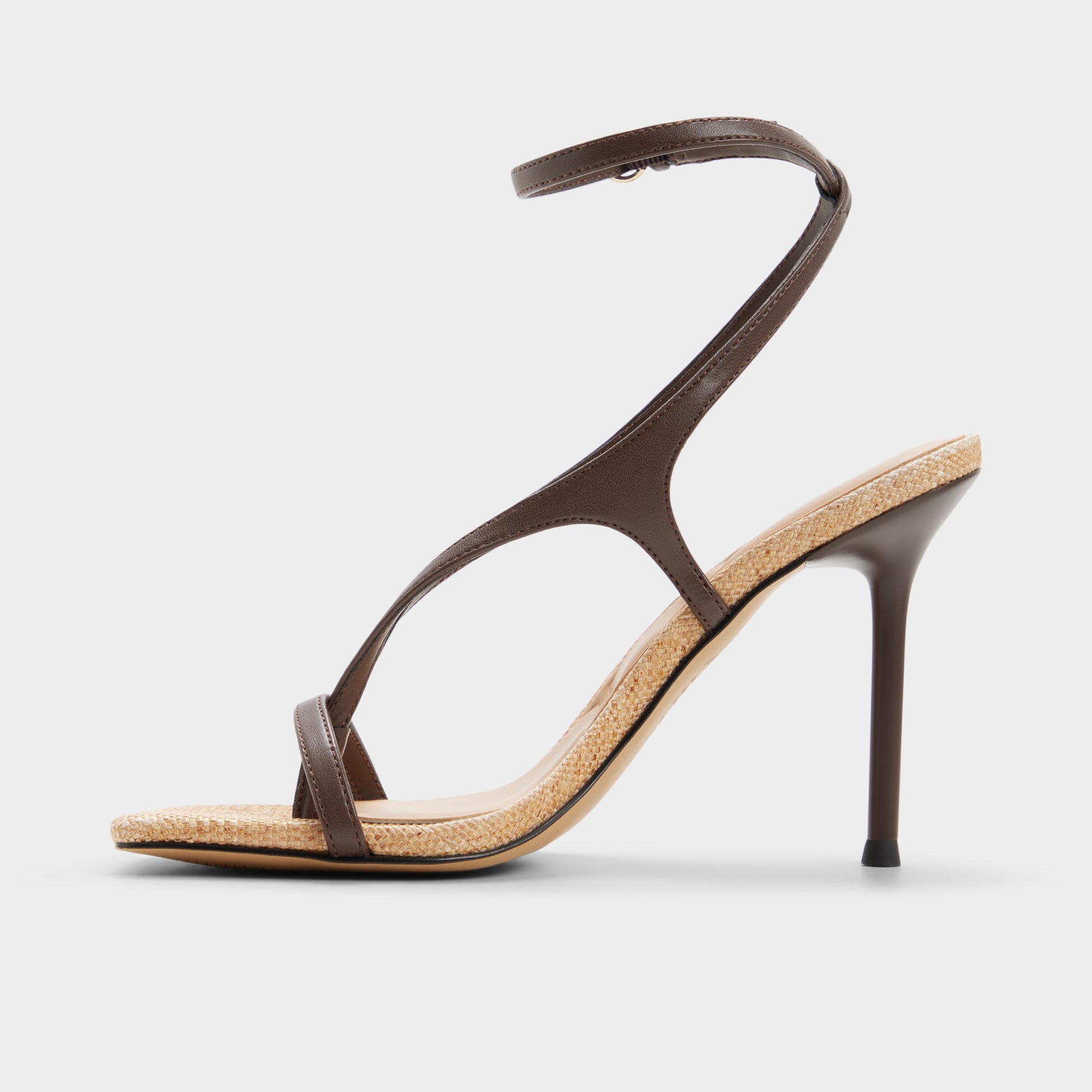 Side view of Dark brown Sparks Strappy heeled sandal