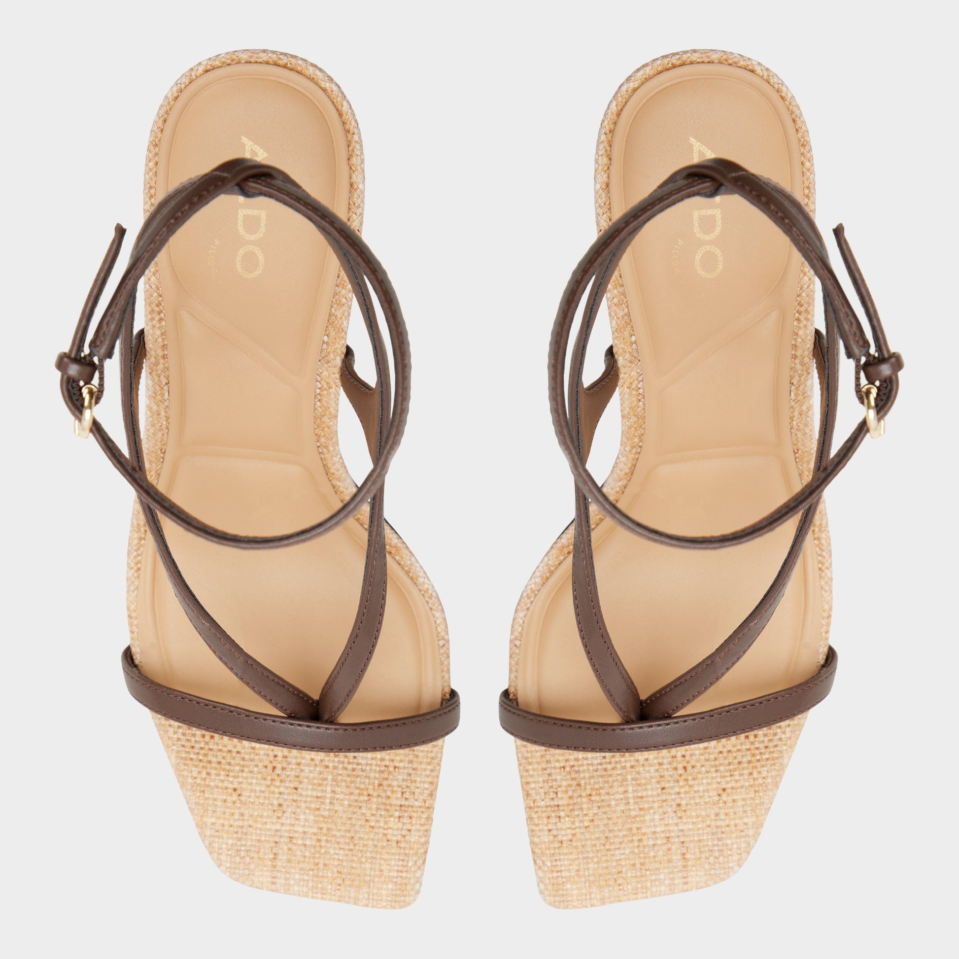 Top-down view of the Dark brown Sparks Strappy heeled sandal