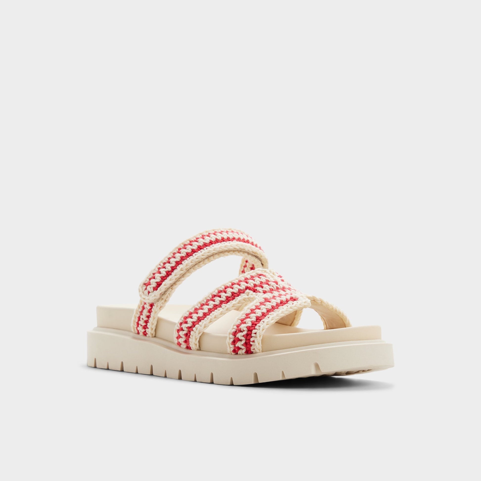 Three-quarter angle of Red multi Marys Footbed sandal's front side
