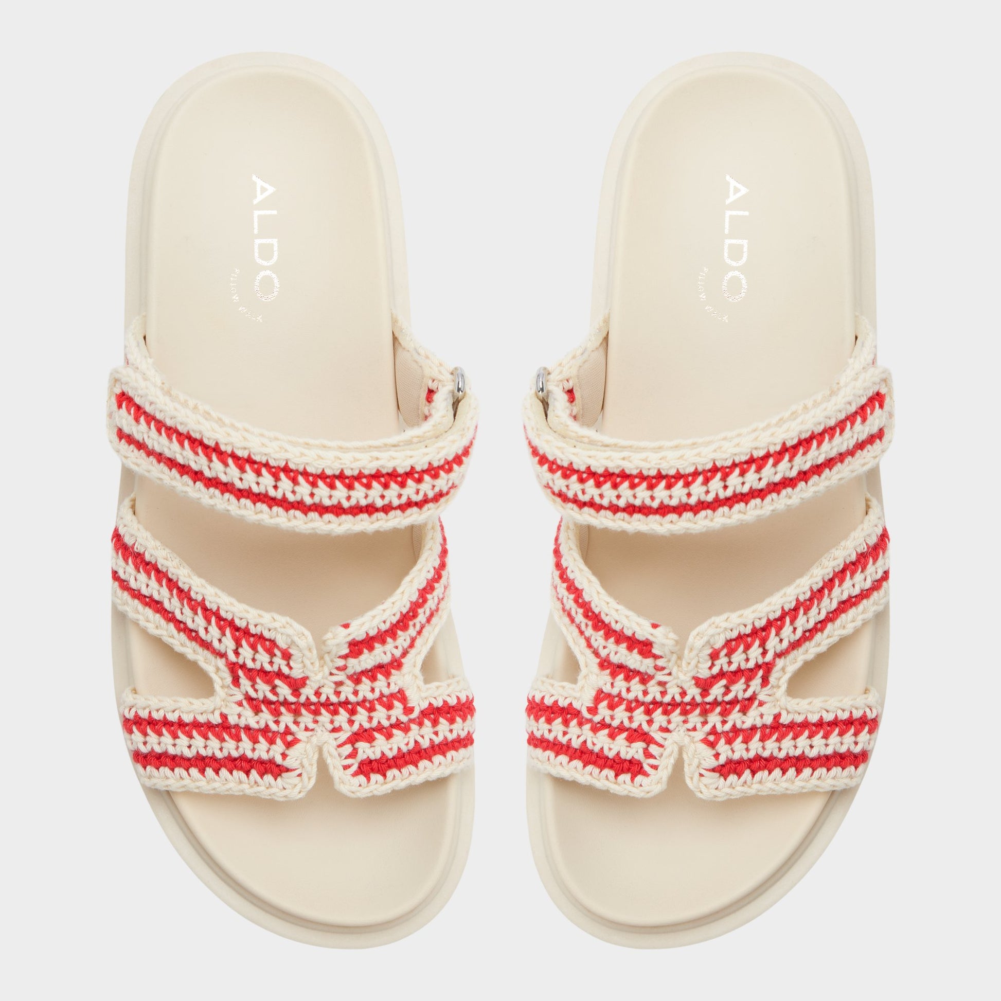 Top-down view of the Red multi Marys Footbed sandal