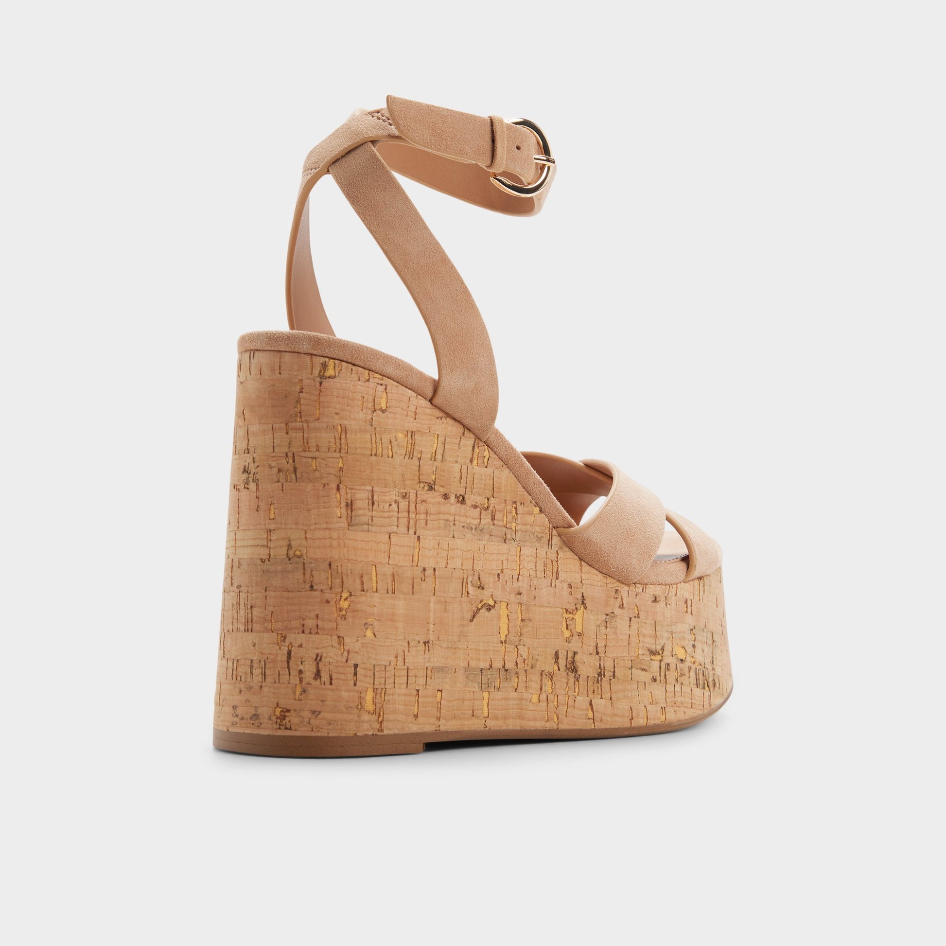 Three-quarter angle of Medium brown Gabriana Wedge sandal's back side