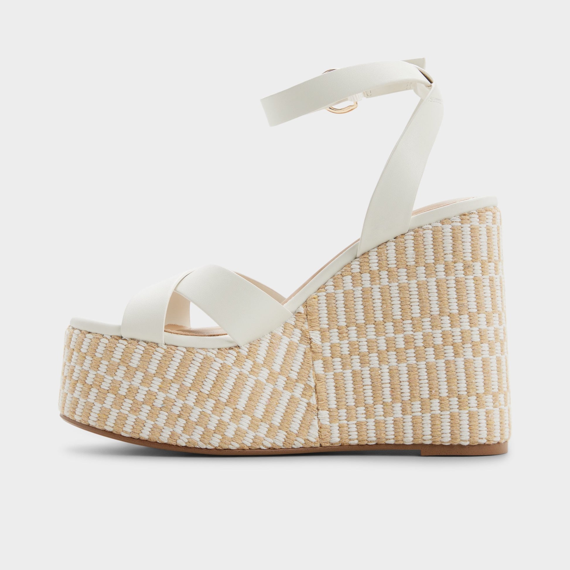 Side view of White/bone Gabriana Wedge sandal