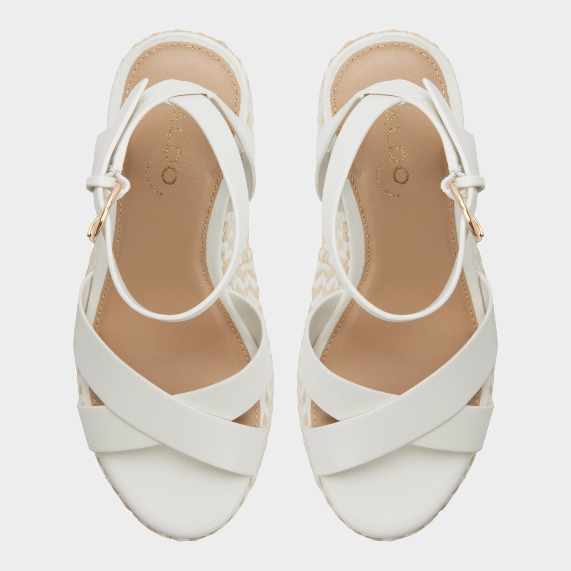 Top-down view of the White/bone Gabriana Wedge sandal