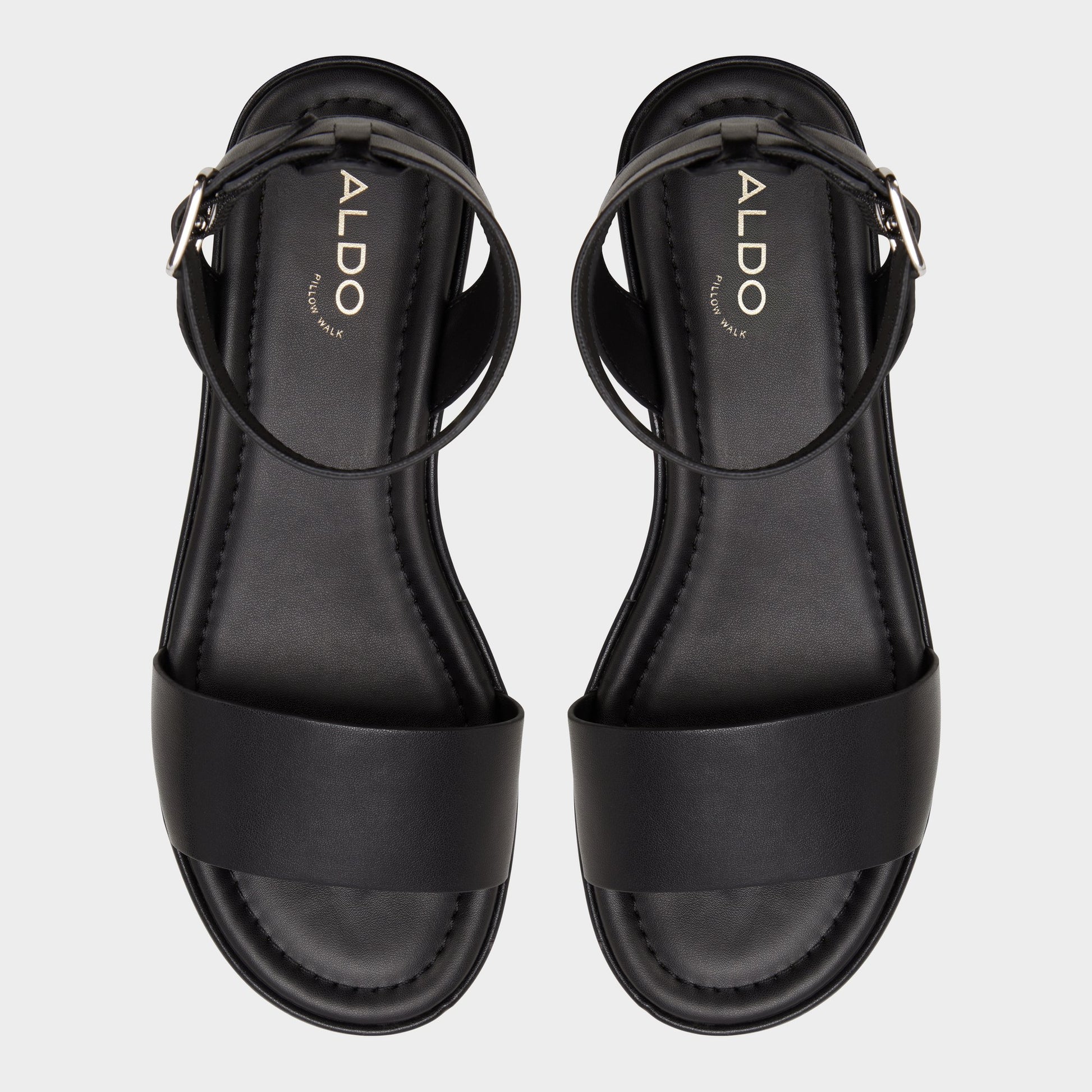 Top-down view of the Black Oneiwin Wedge sandal