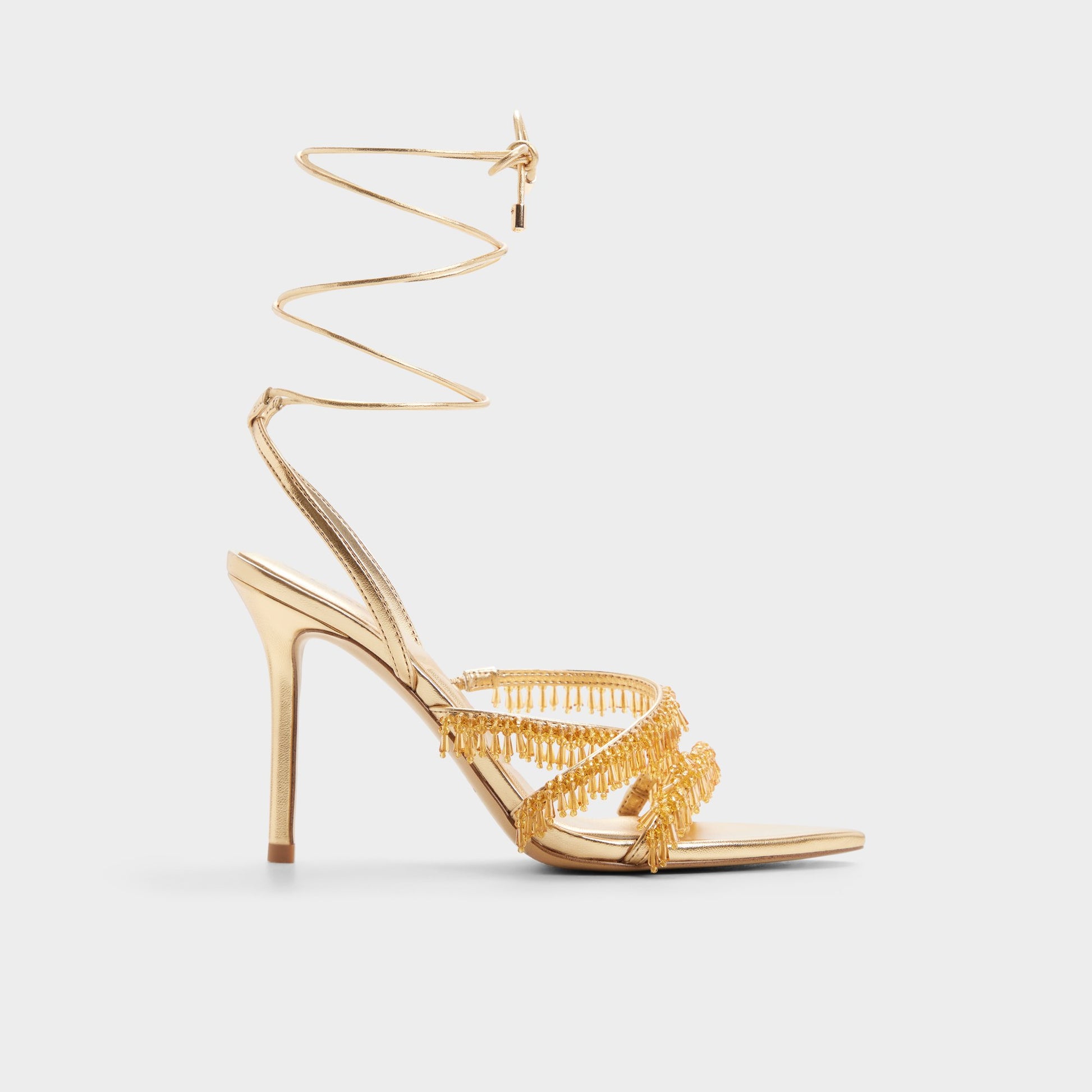 Main View of Gold Flaming Strappy heeled sandal for Womens