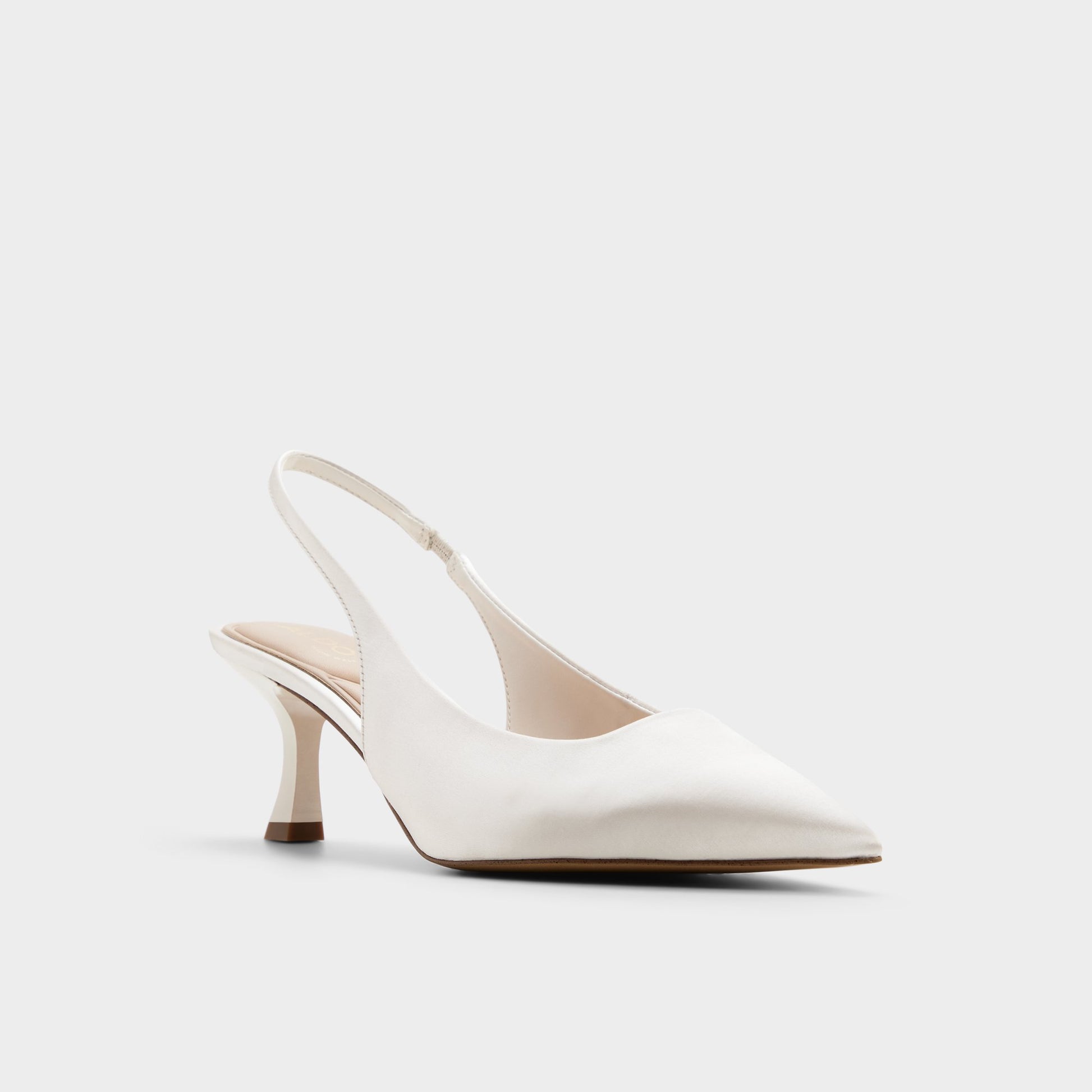 Three-quarter angle of Cream Kiarrah Slingback high heel's front side
