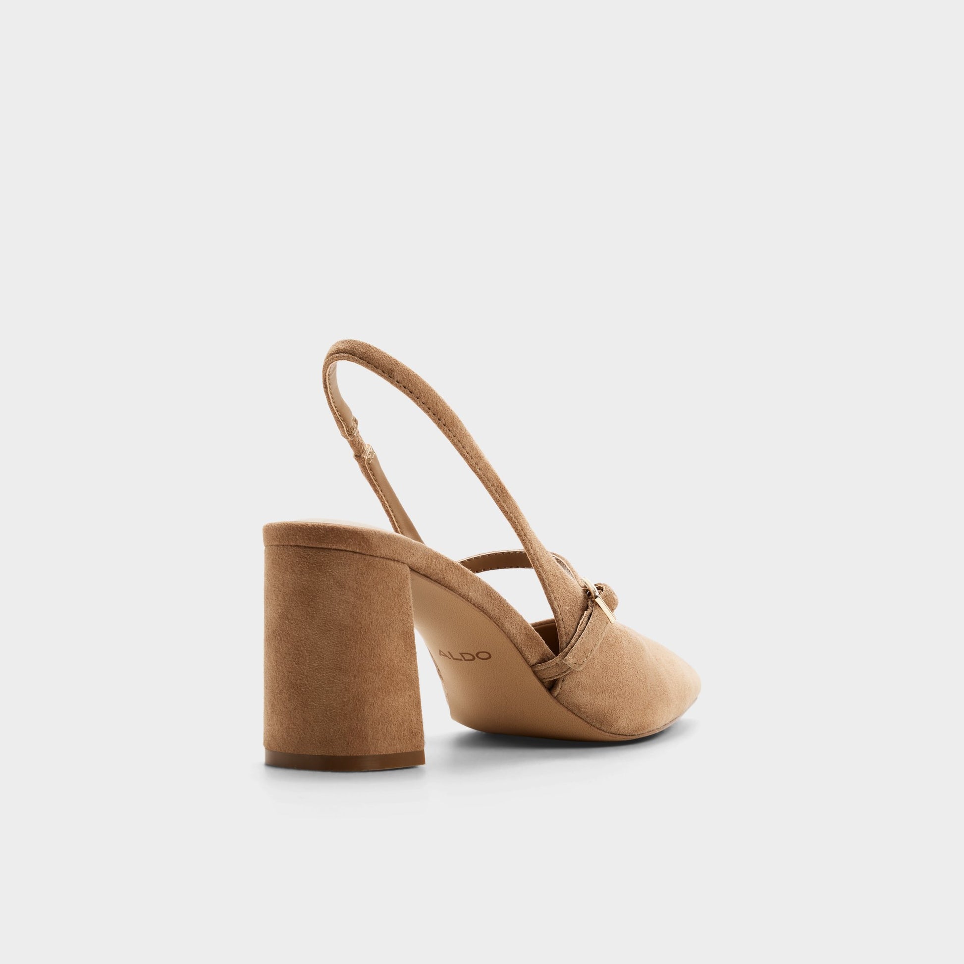 Three-quarter angle of Medium brown Vestian Slingback block heel's back side
