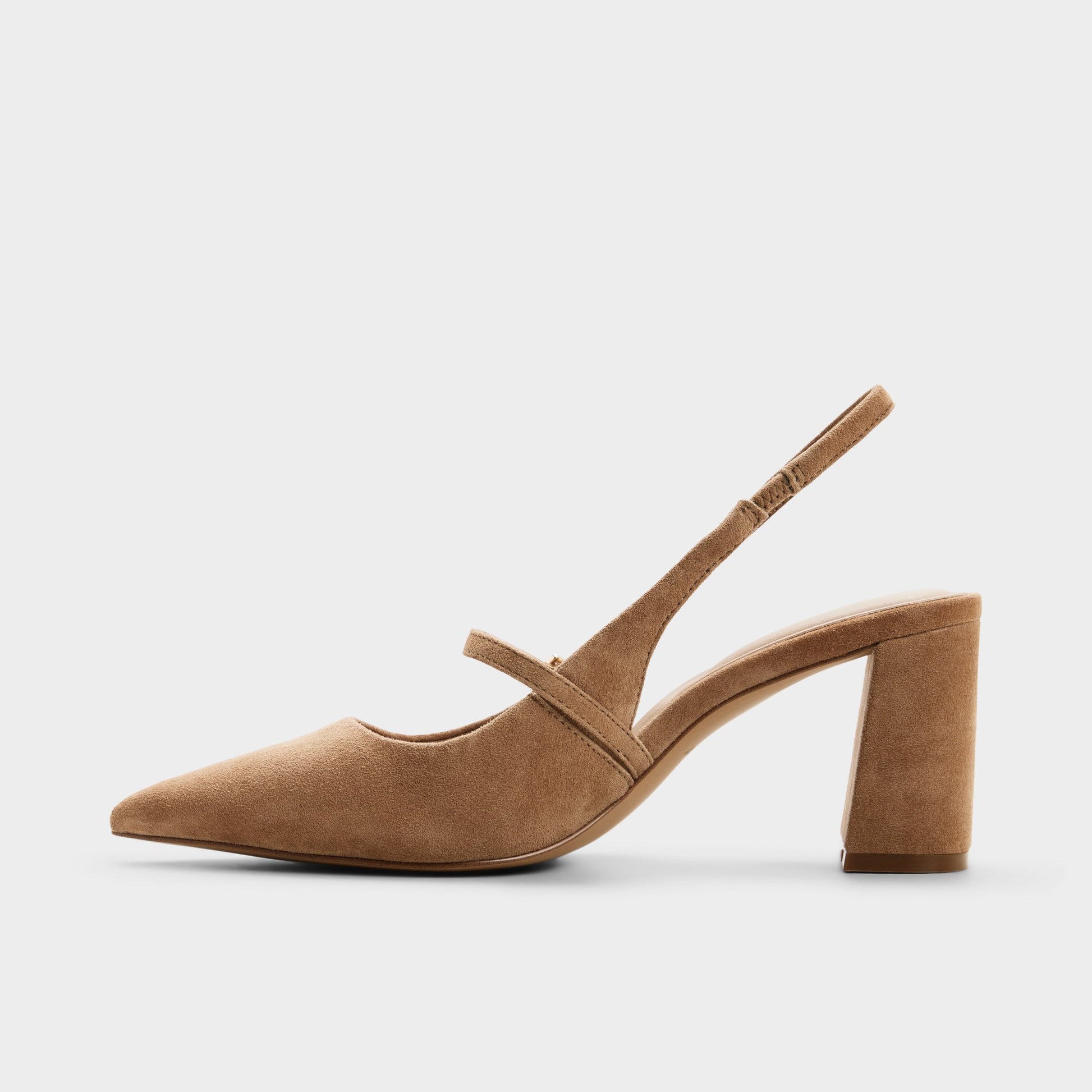 Side view of Medium brown Vestian Slingback block heel