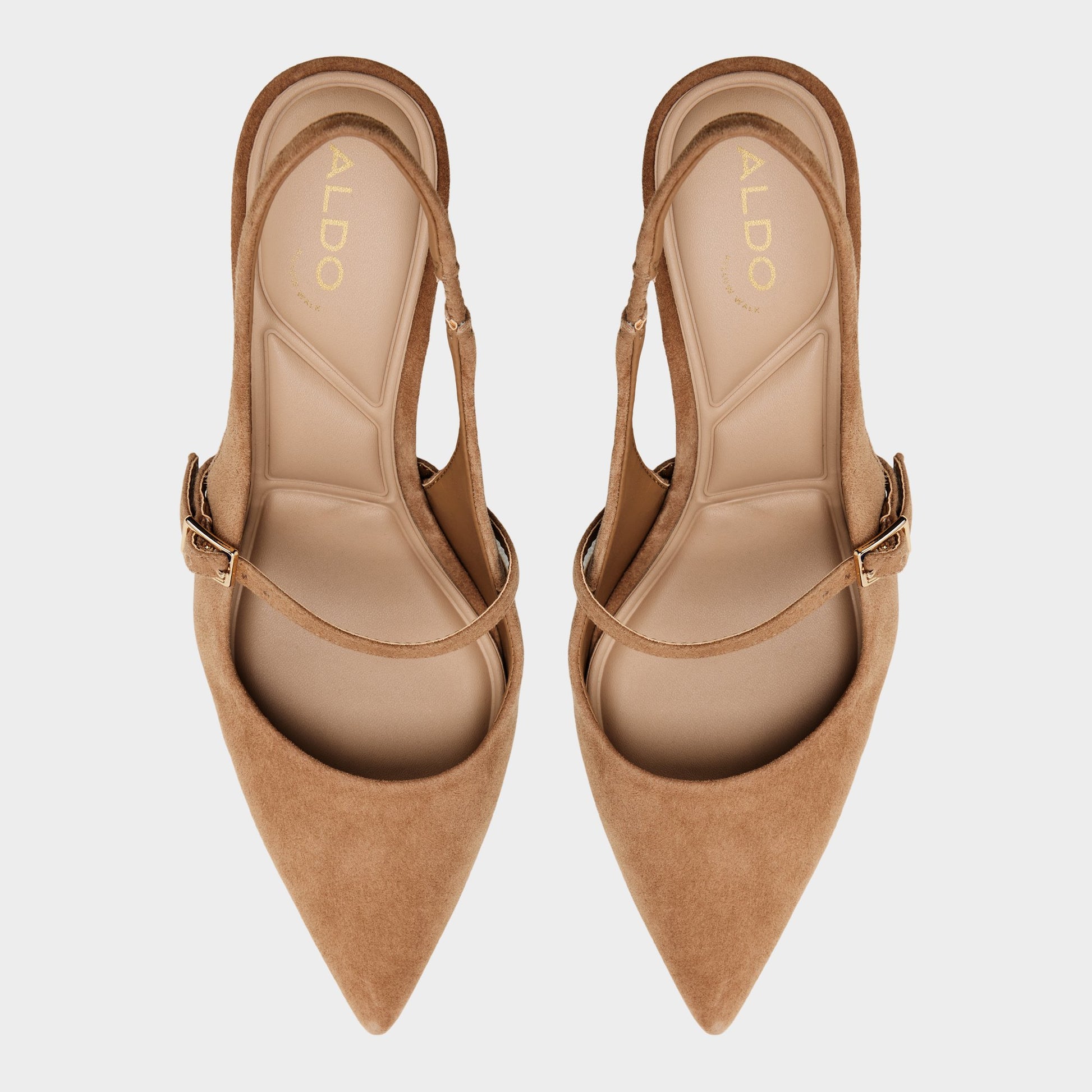 Top-down view of the Medium brown Vestian Slingback block heel