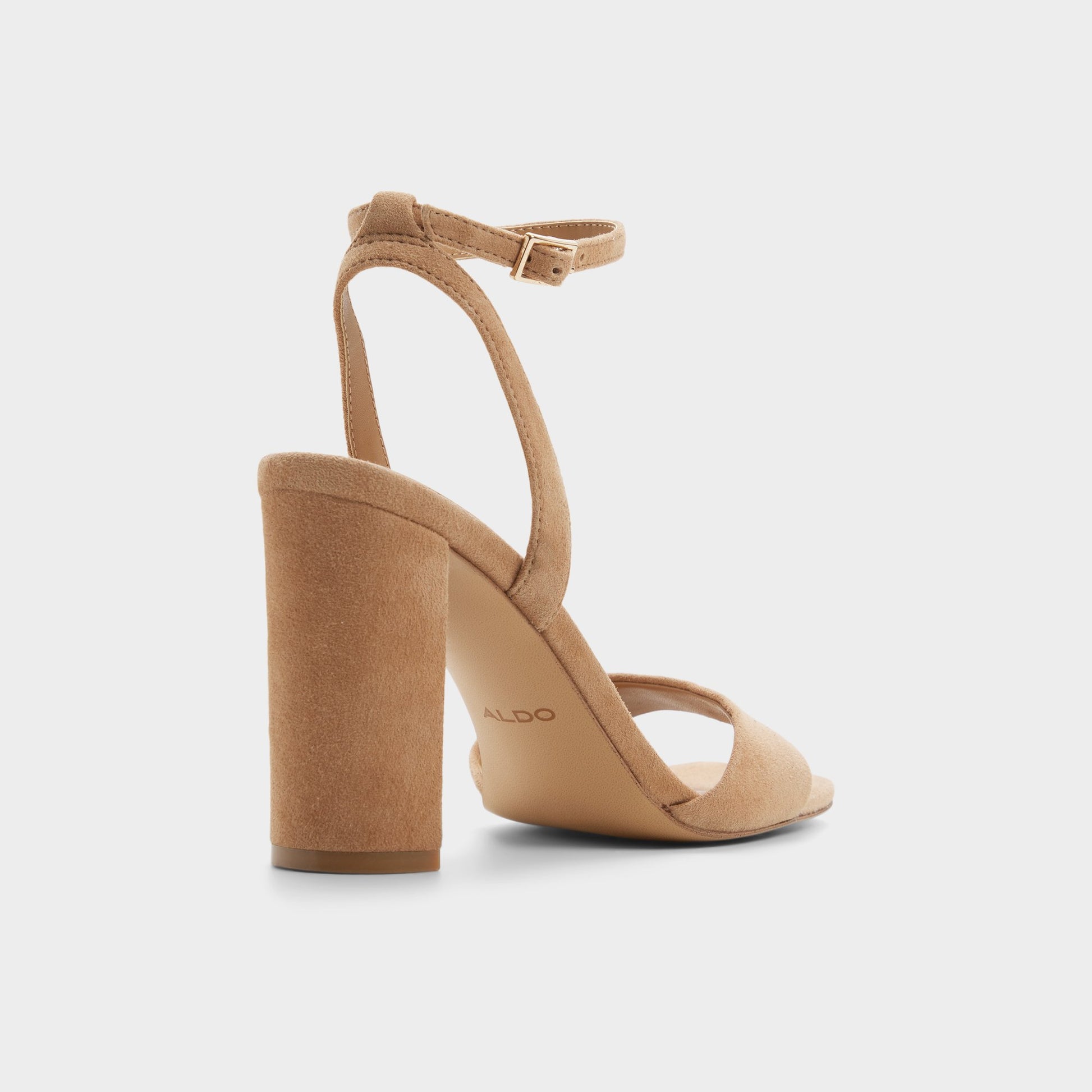 Three-quarter angle of Medium brown Serenya Strappy heeled sandal's back side