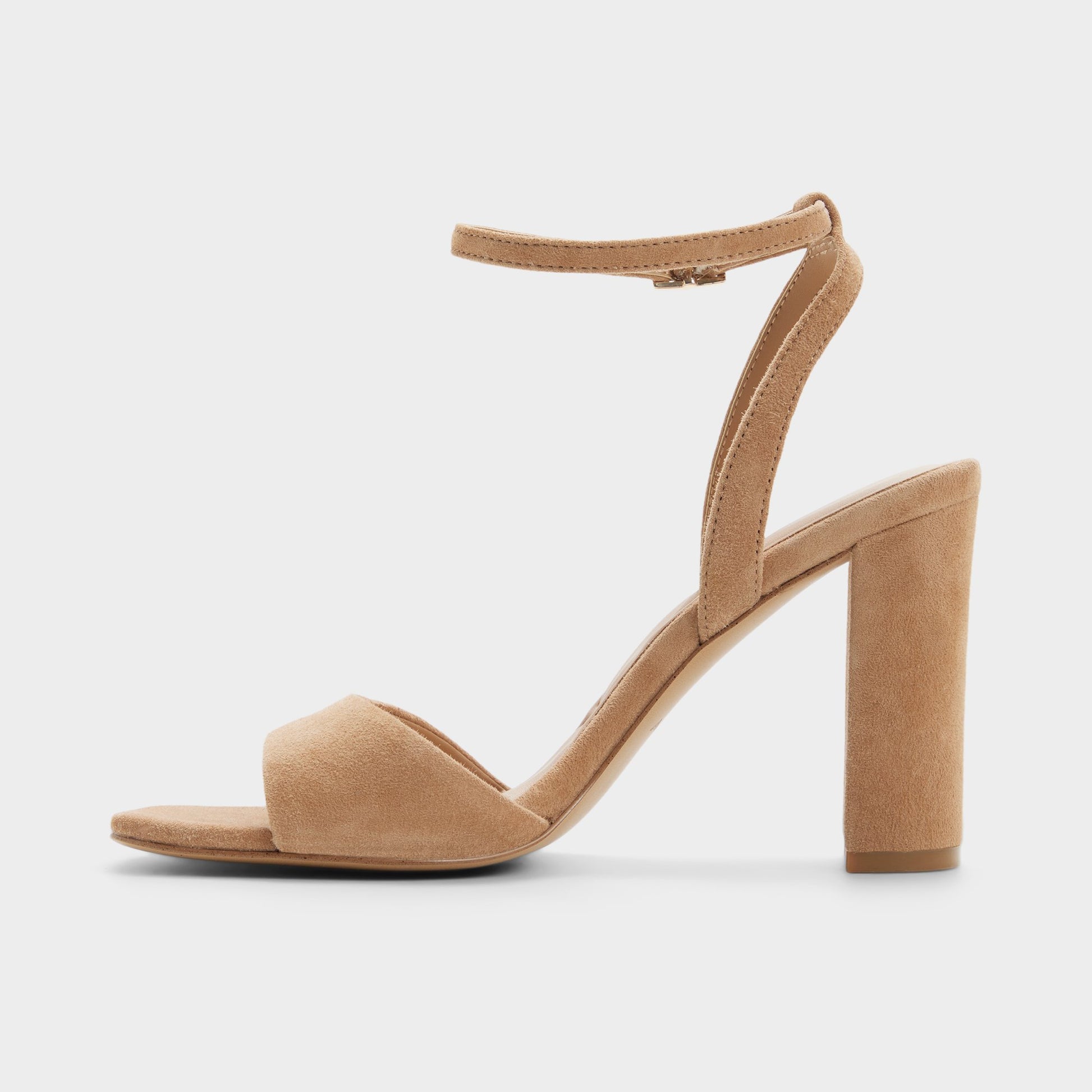 Side view of Medium brown Serenya Strappy heeled sandal