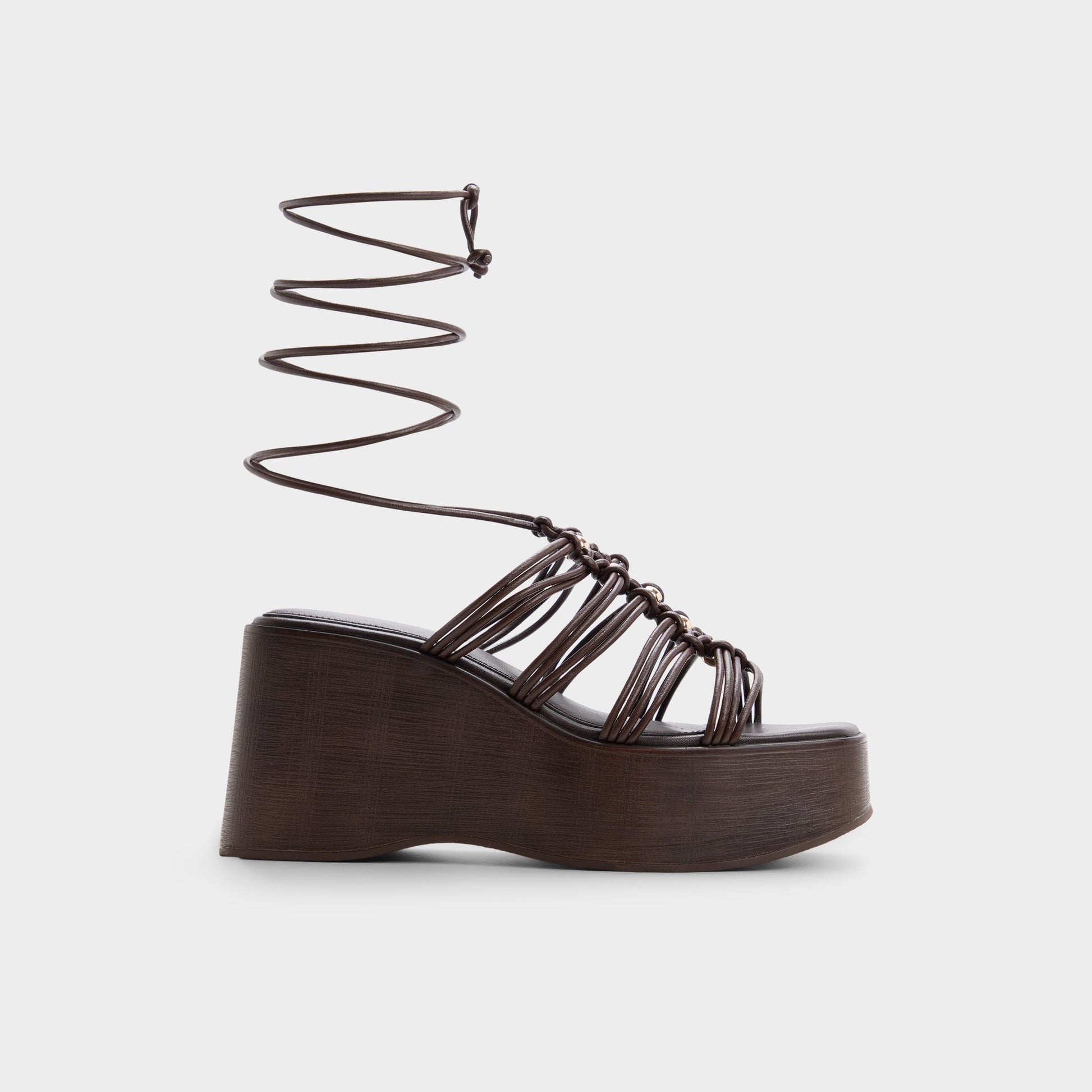 Main View of Dark brown Timber Strappy wedge sandal for Womens