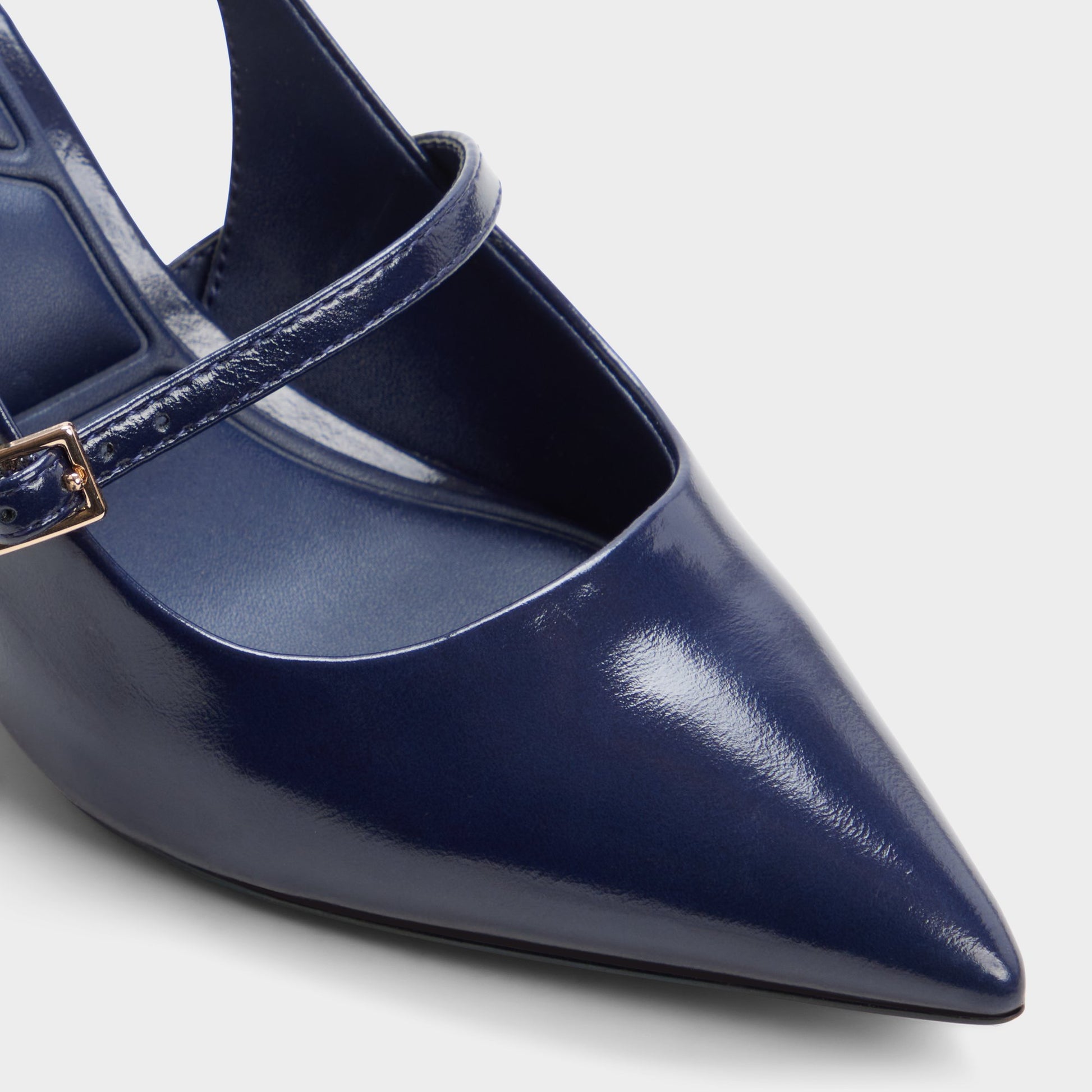 Close-up of the Dark blue Vestian Slingback block heel