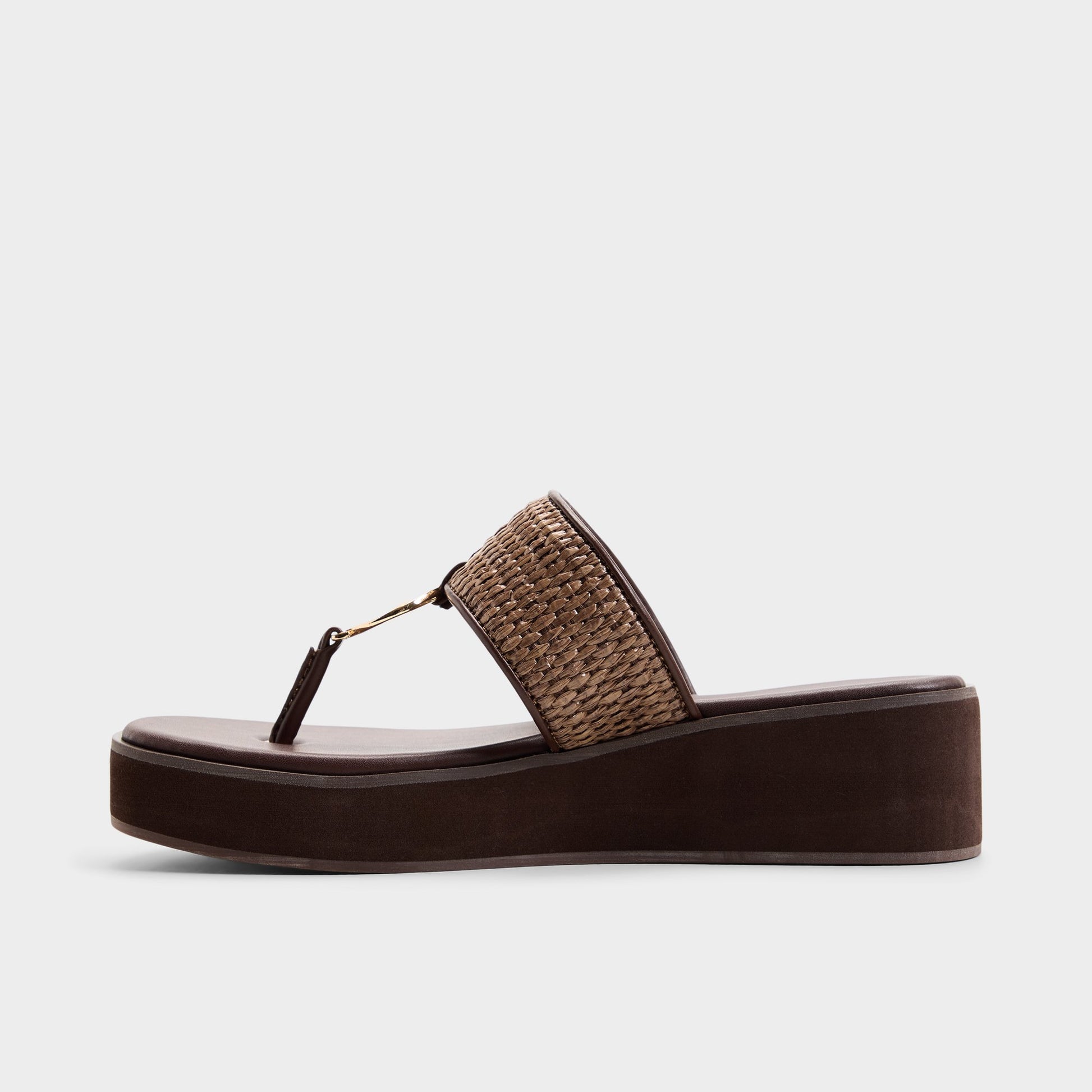 Side view of Dark brown Trenala T-strap sandal