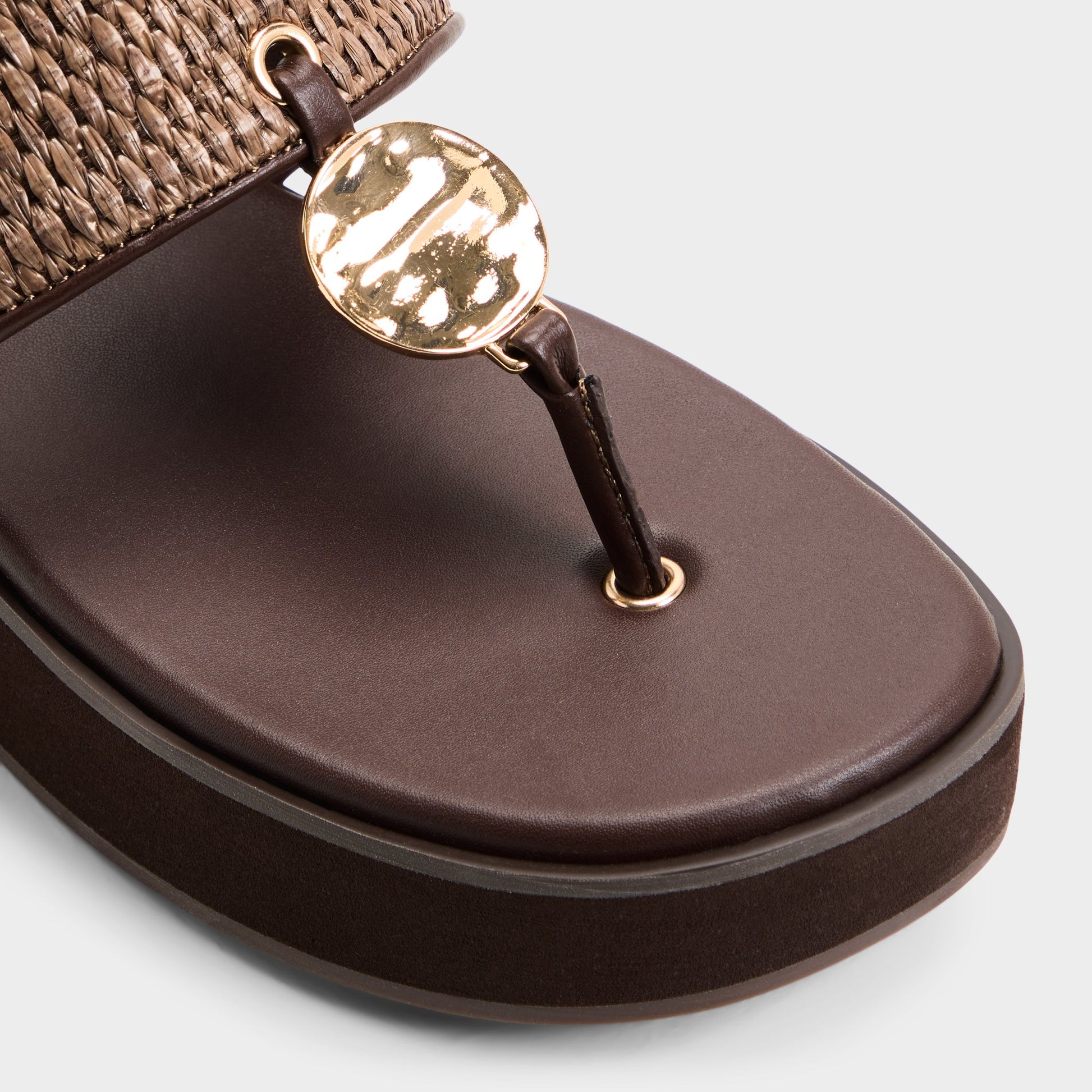 Close-up of the Dark brown Trenala T-strap sandal