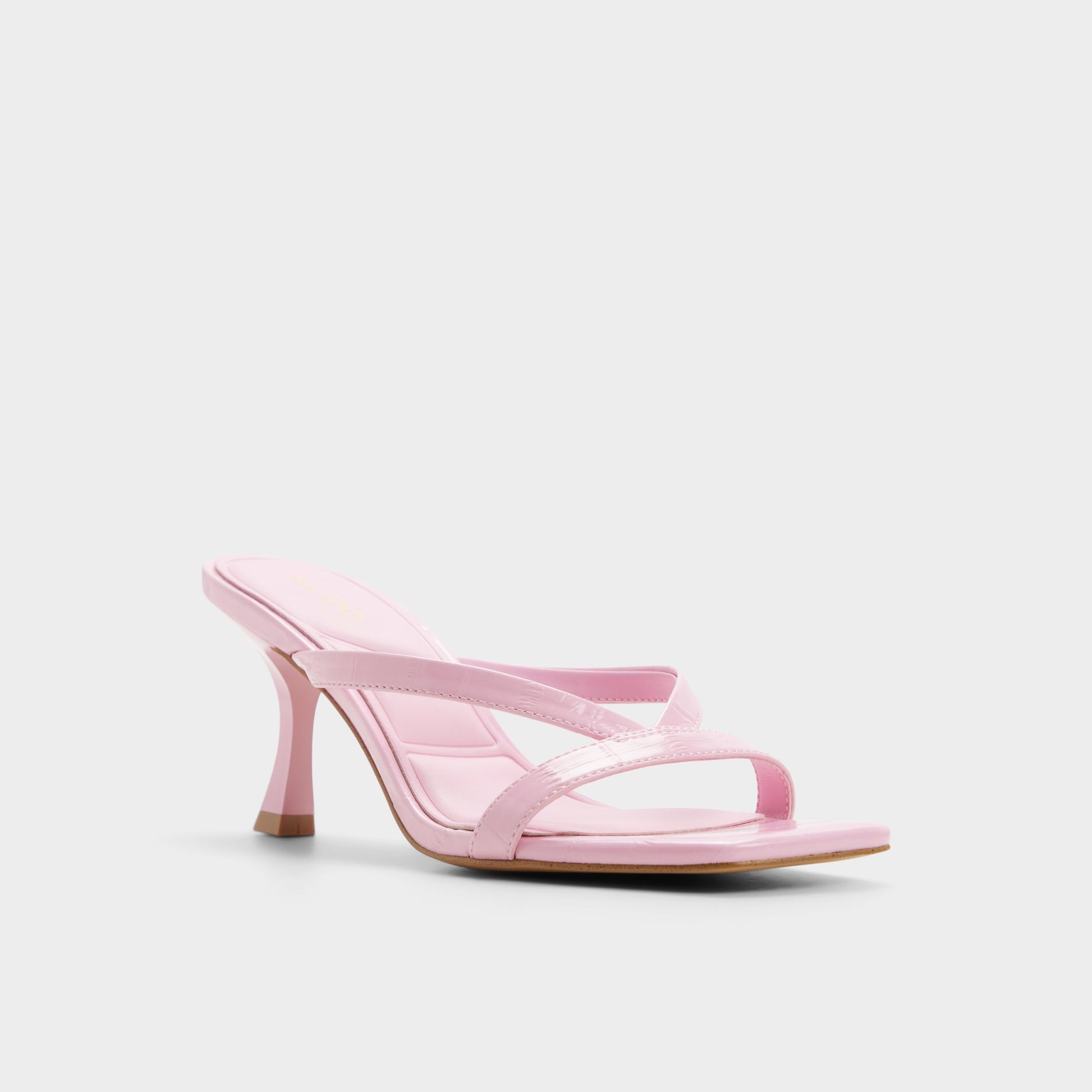 Three-quarter angle of Medium pink Enalen Heeled mule's front side