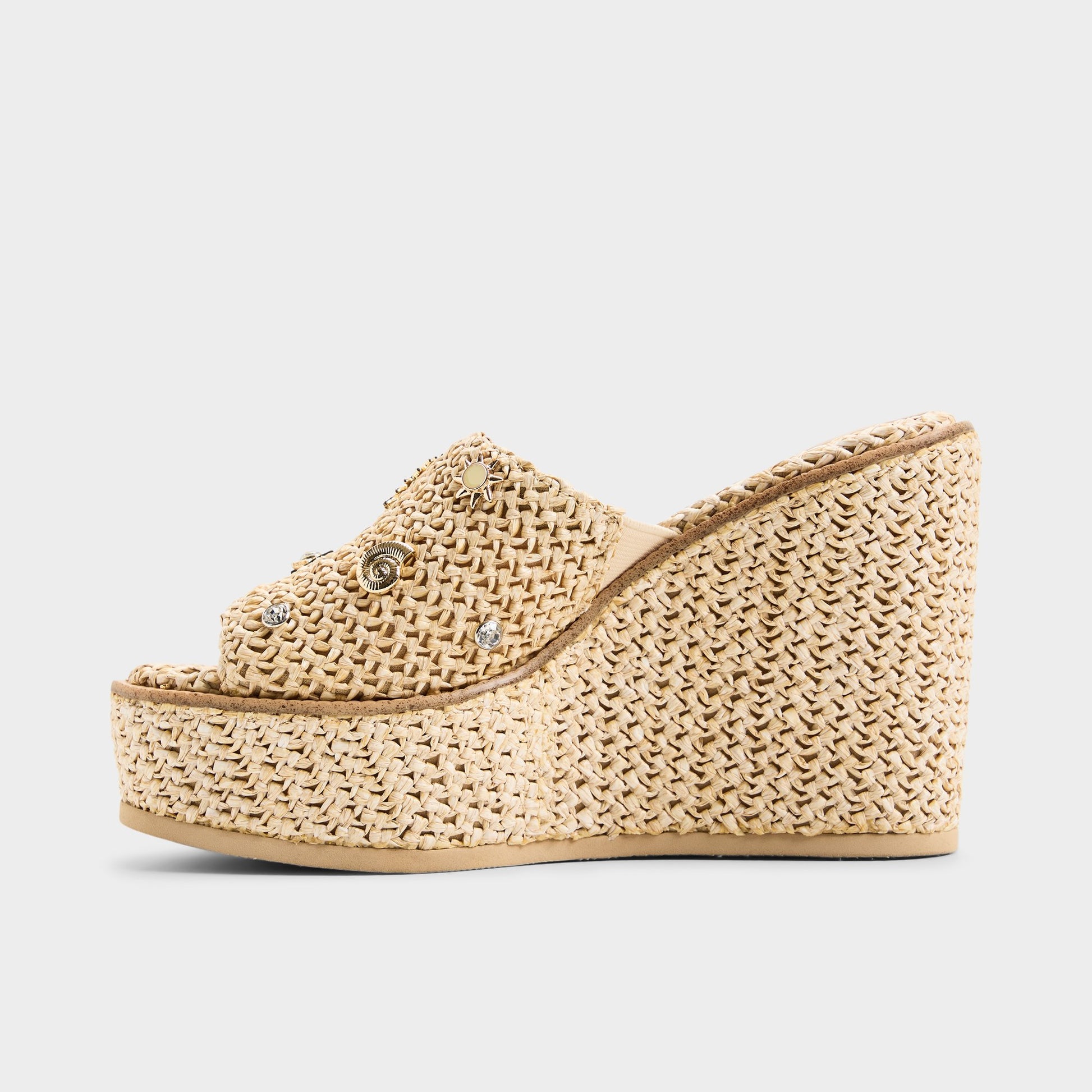 Side view of Natural Midsommar Wedge sandal