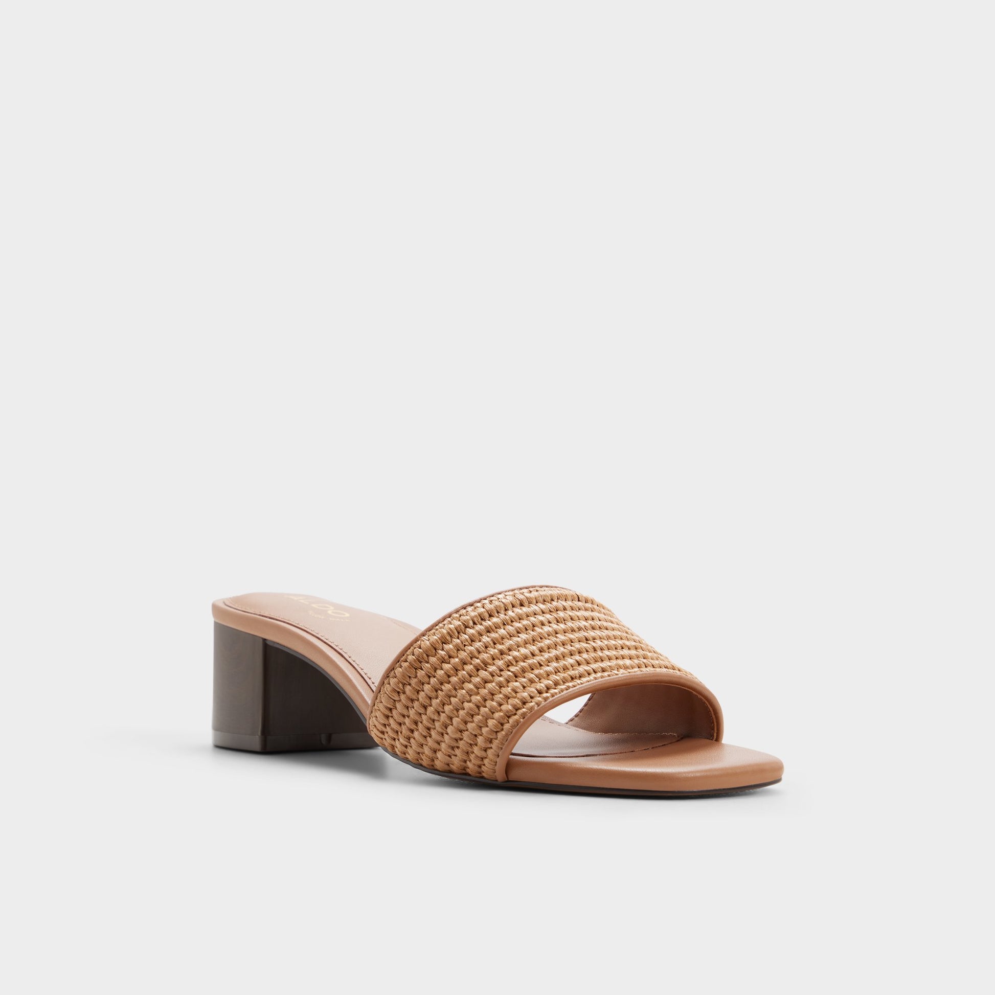 Three-quarter angle of Brown Claudina Heeled mule's front side