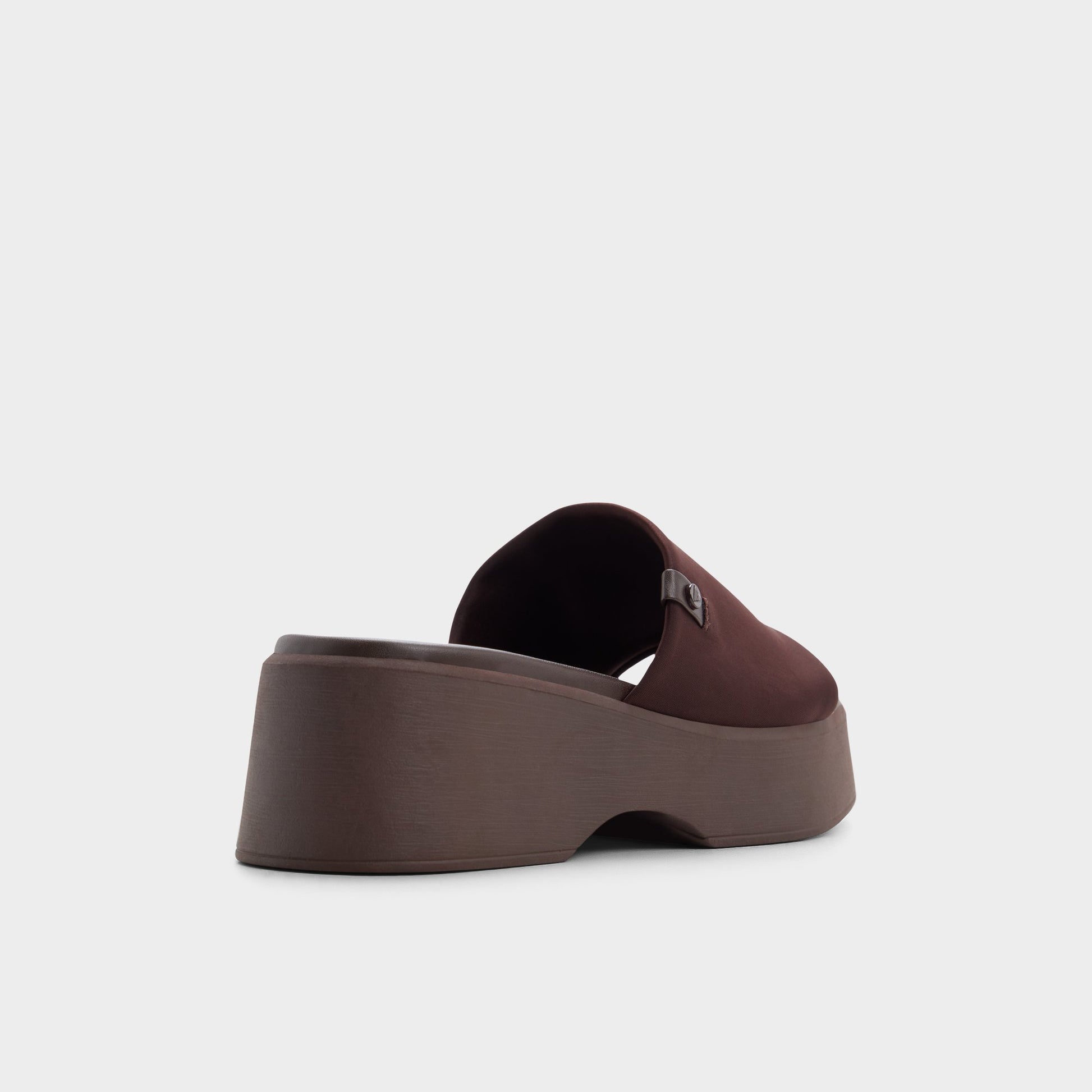 Three-quarter angle of Dark brown Yassu Wedge sandal's back side