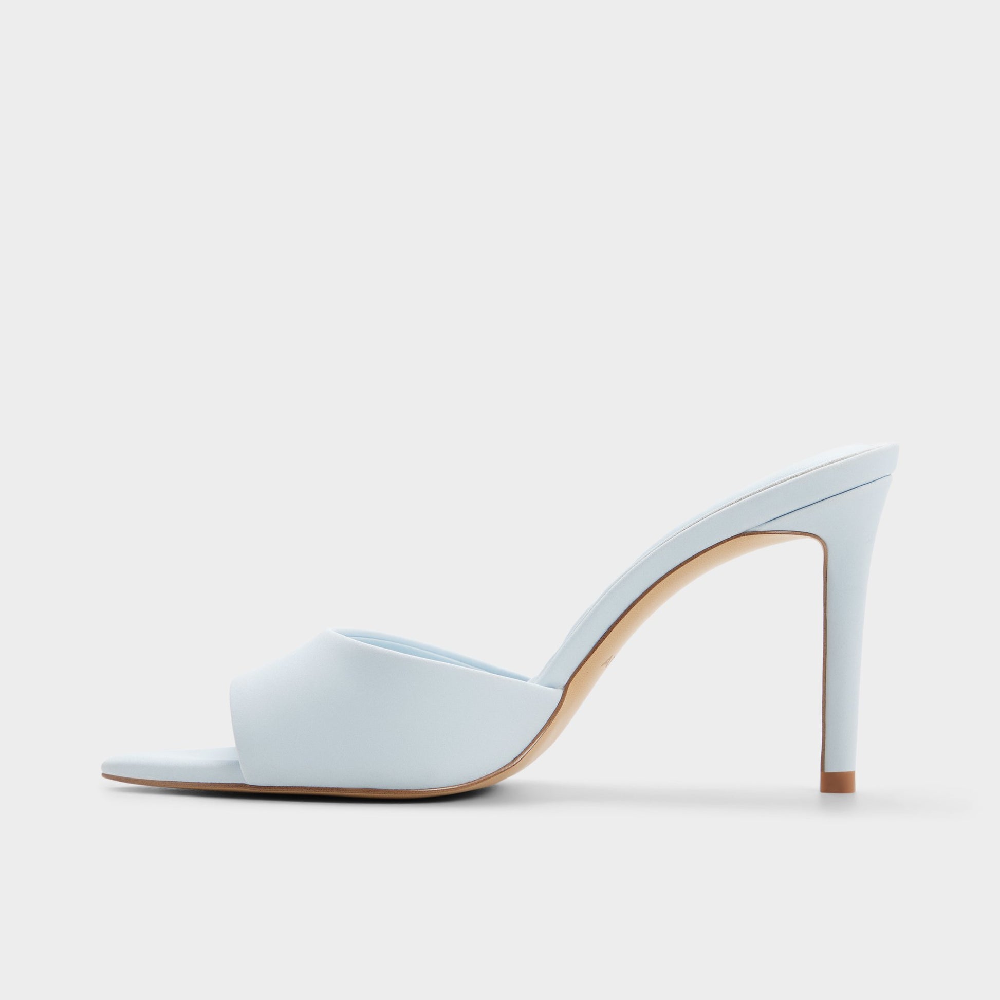 Side view of Pastel blue Anniebrilden Heeled mule