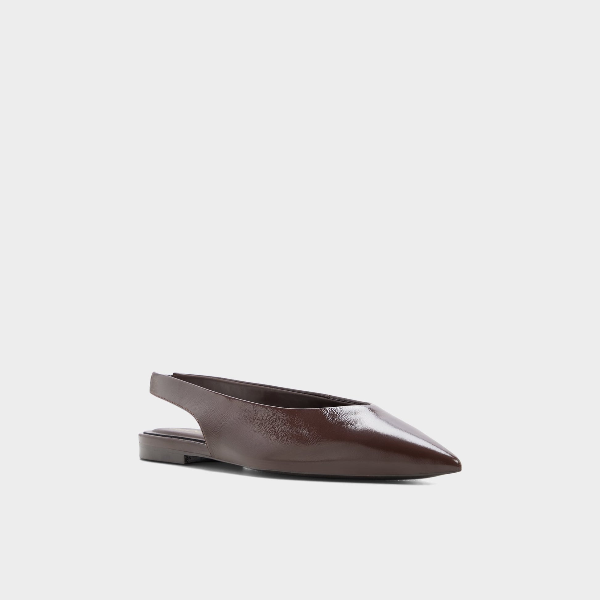 Three-quarter angle of Dark brown Deniven Slingback ballerina's front side