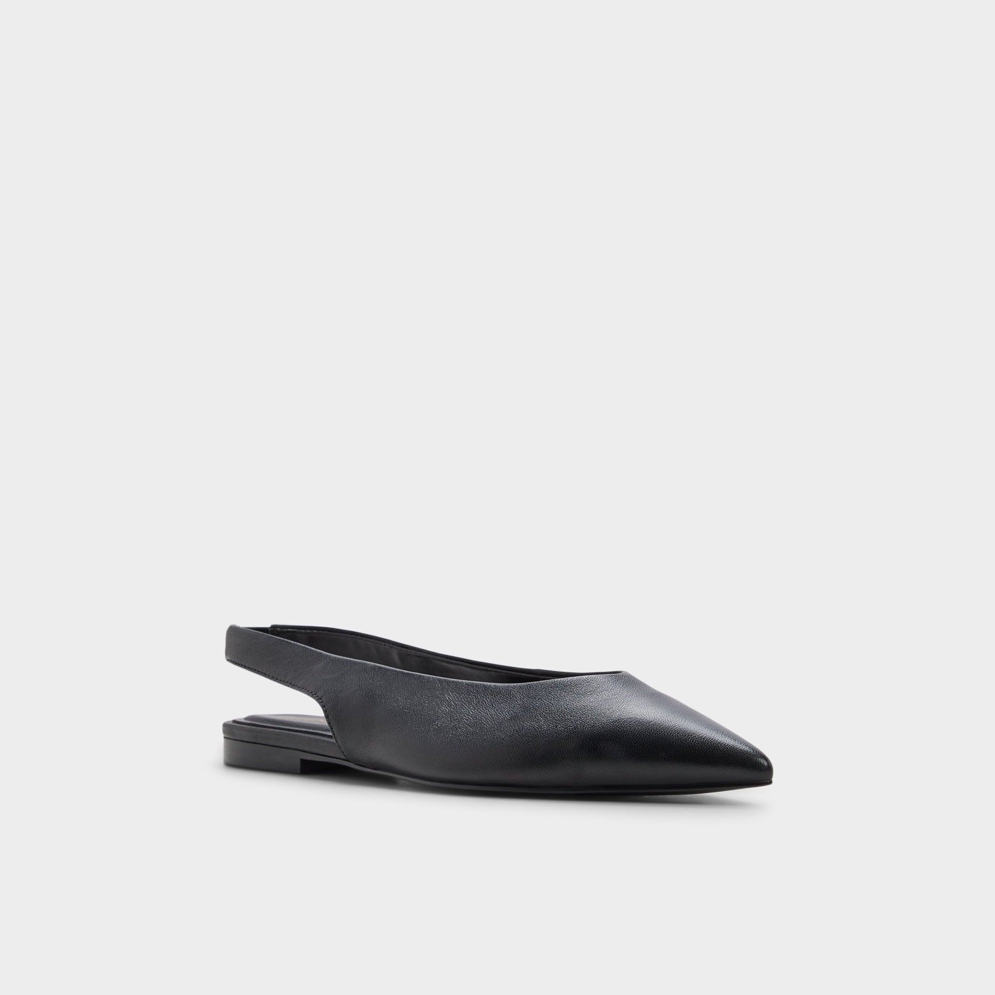 Three-quarter angle of Black Deniven Slingback ballerina's front side