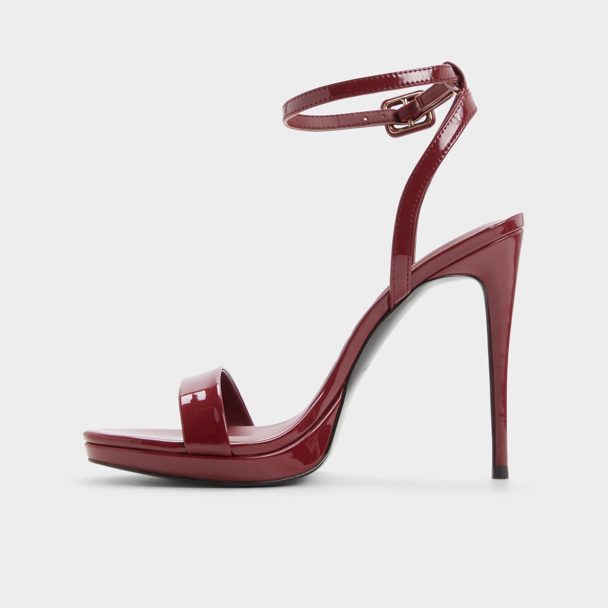 Side view of Medium red Katelina Strappy heeled sandal