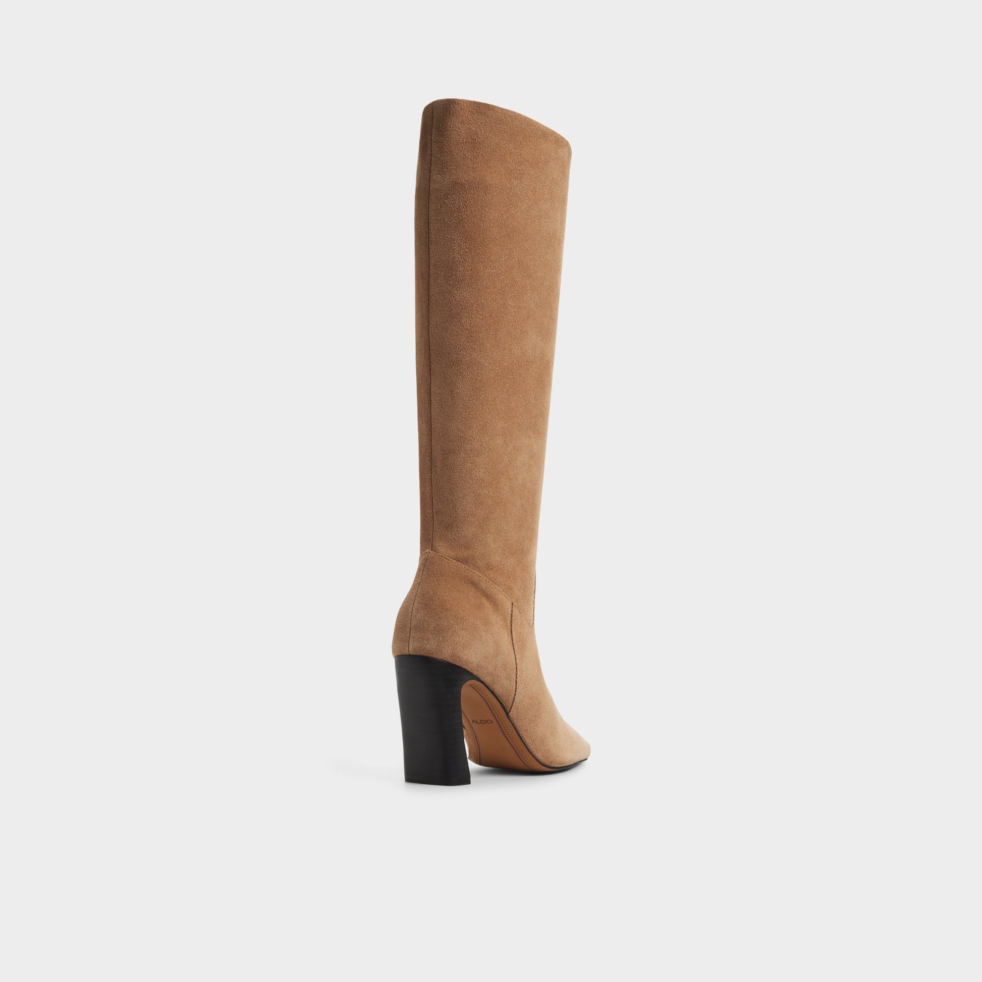 Three-quarter angle of Tan Vivienna Knee-high boot's back side