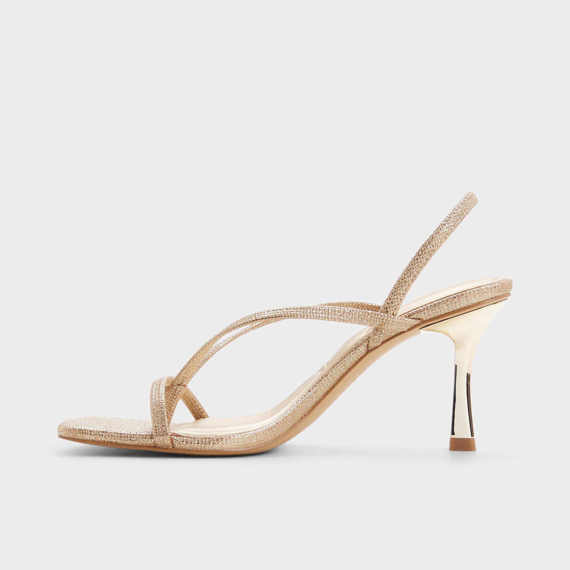 Side view of Gold Riva Slingback heeled sandal