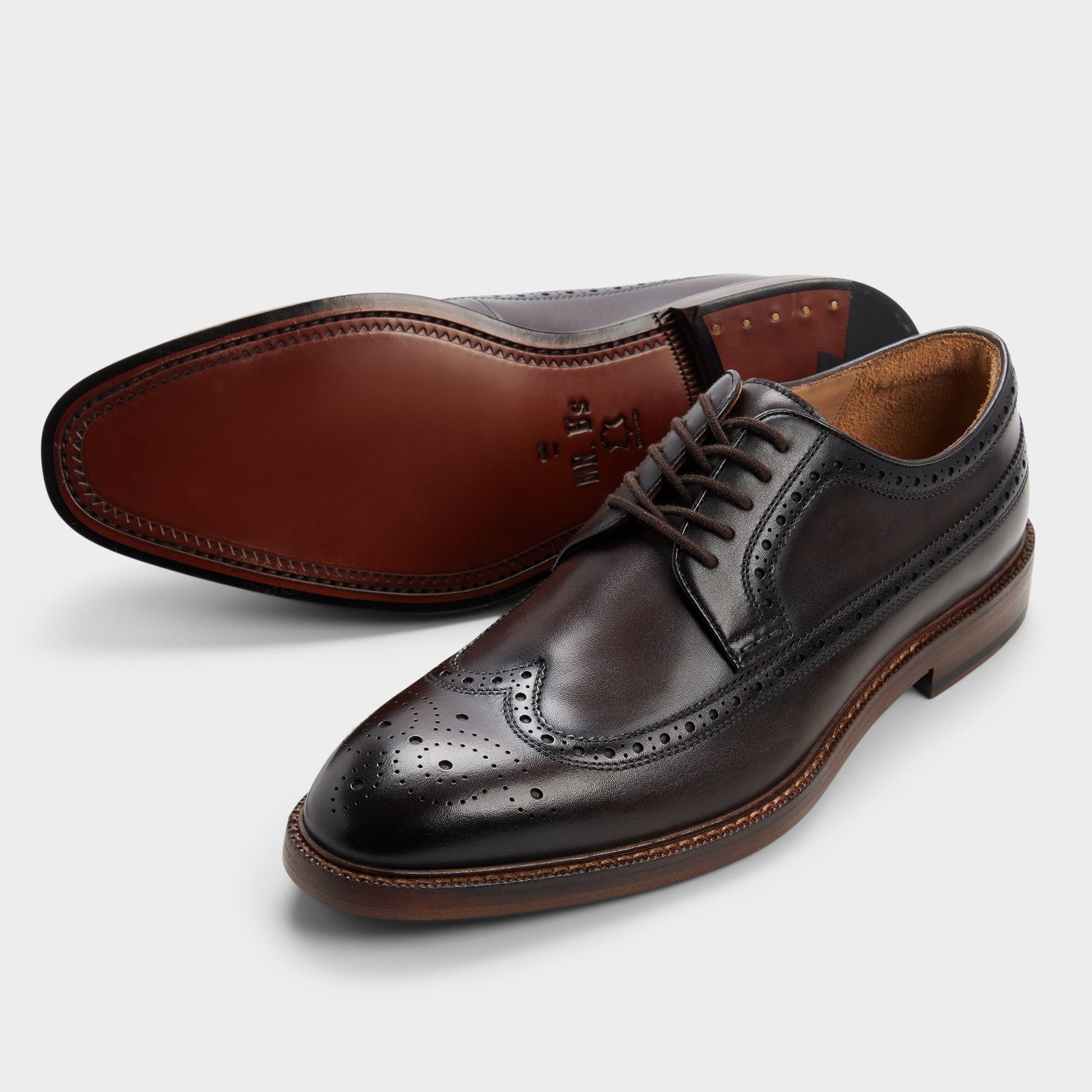 Highlighted view of a pair of Dark brown Ricio Brogue lace-up shoes