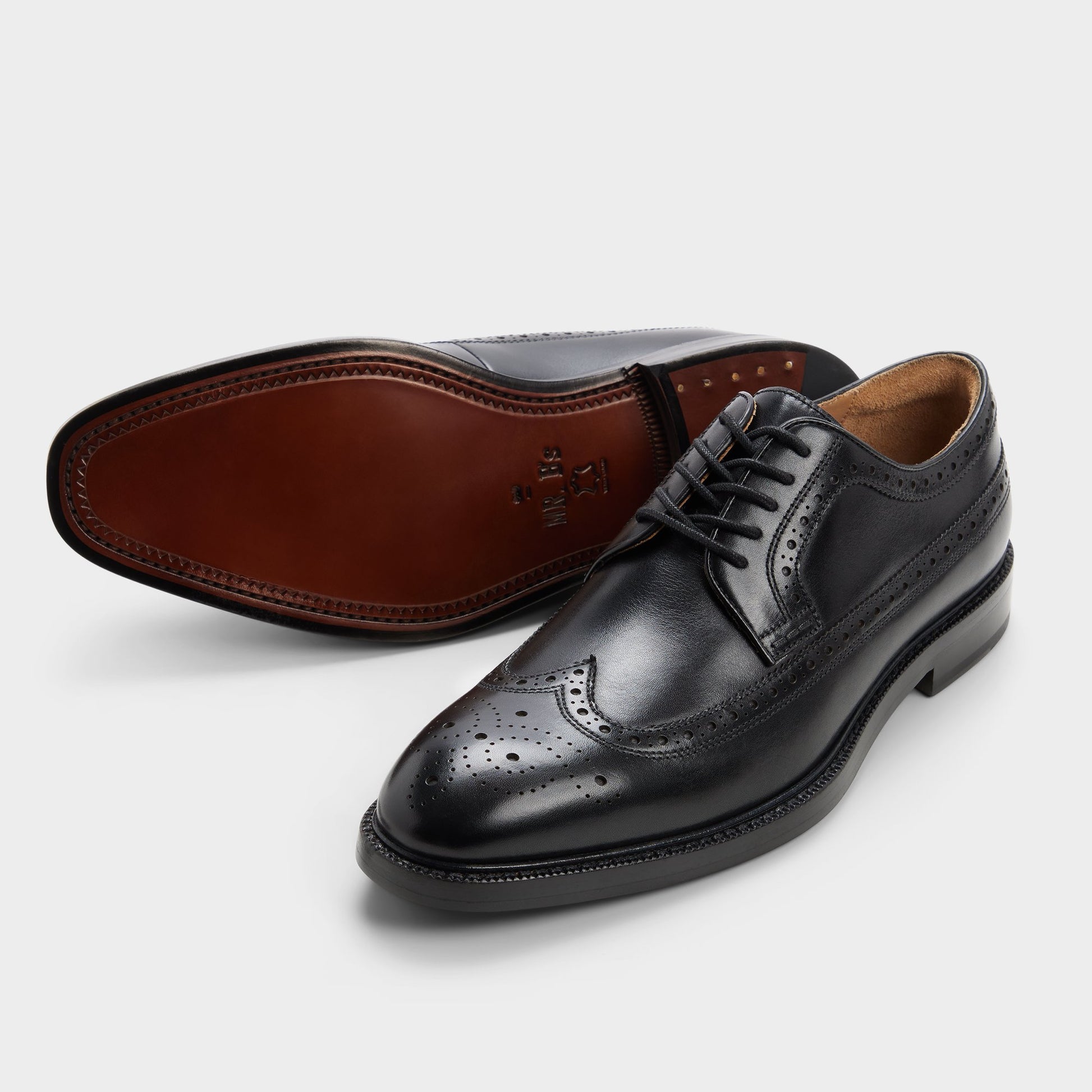 Highlighted view of a pair of Black Ricio Brogue lace-up shoes