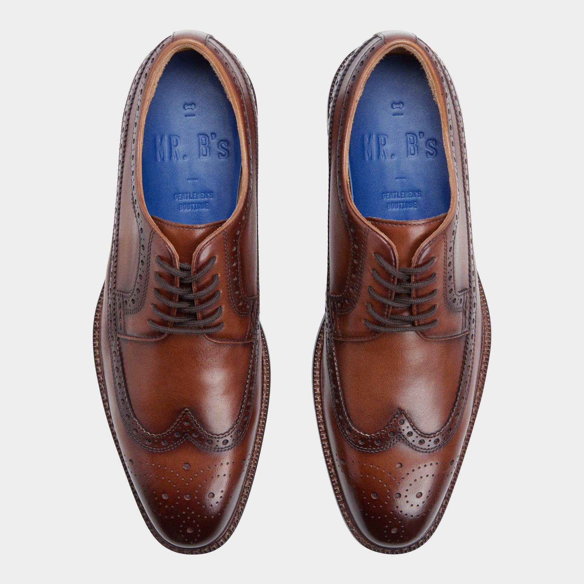 Top-down view of the Cognac Ricio Brogue lace-up shoe