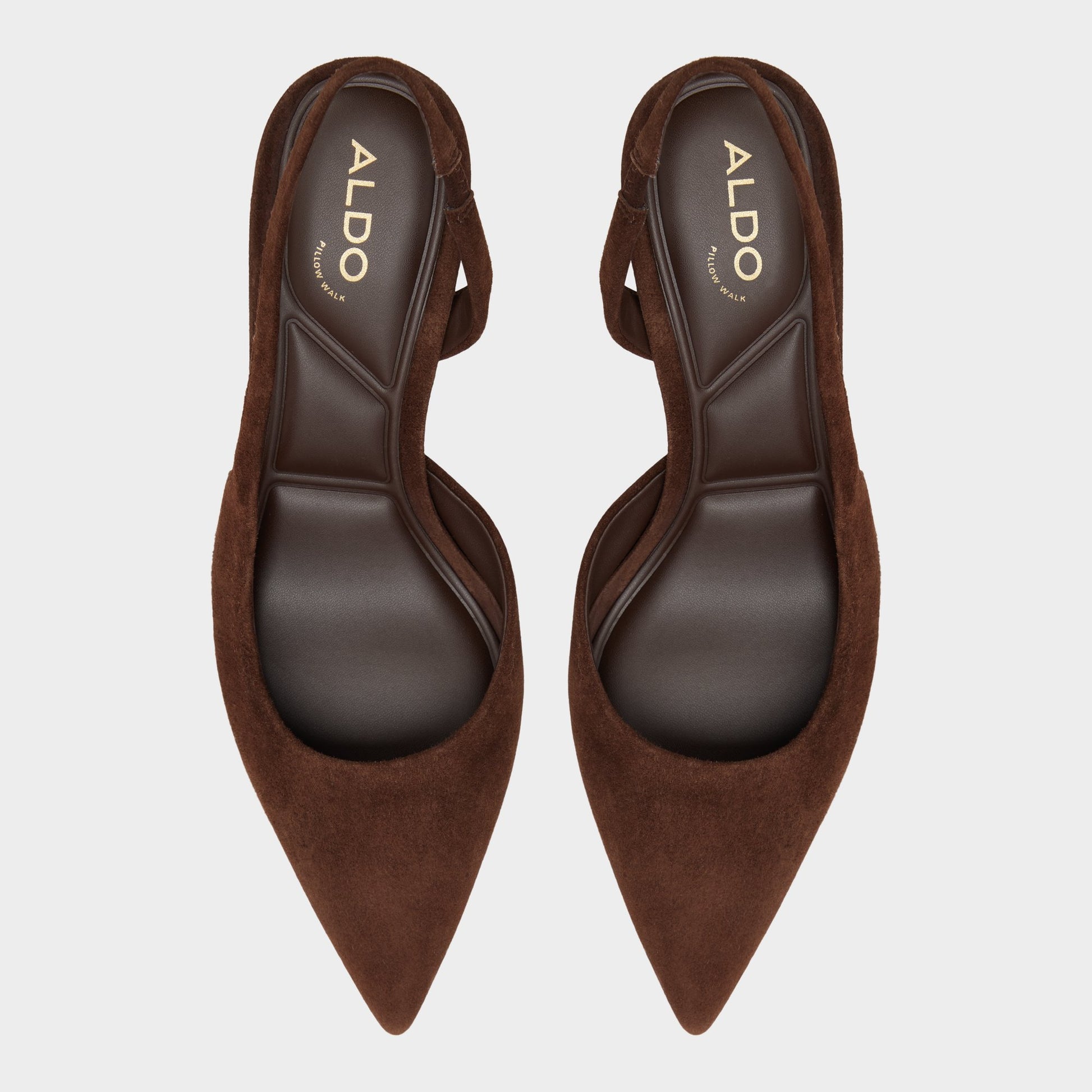 Top-down view of the Dark brown Stessylowsling Slingback kitten heel